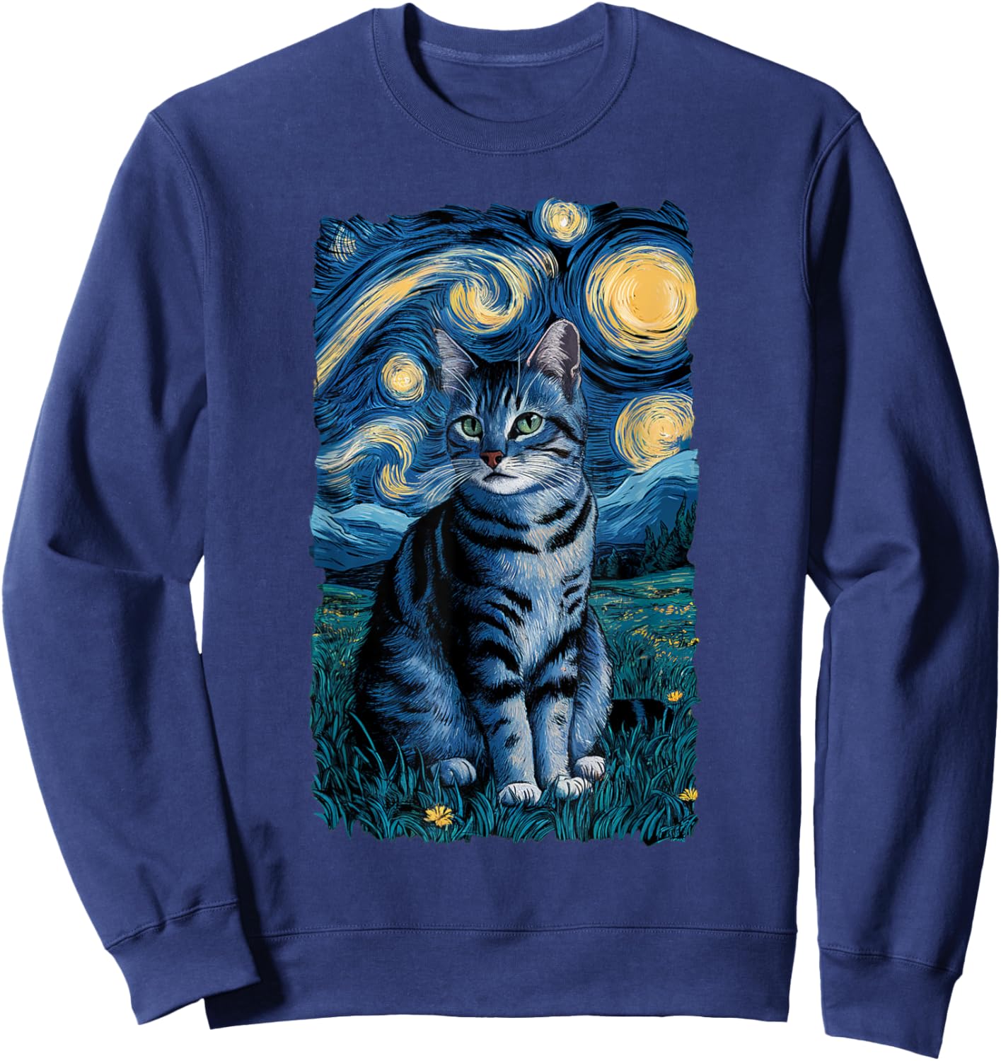 Van Gogh Cat Gifts Tabby Cat Owners Cat Lady Black Men Cat Sweatshirt - Sweatshirt | Navy