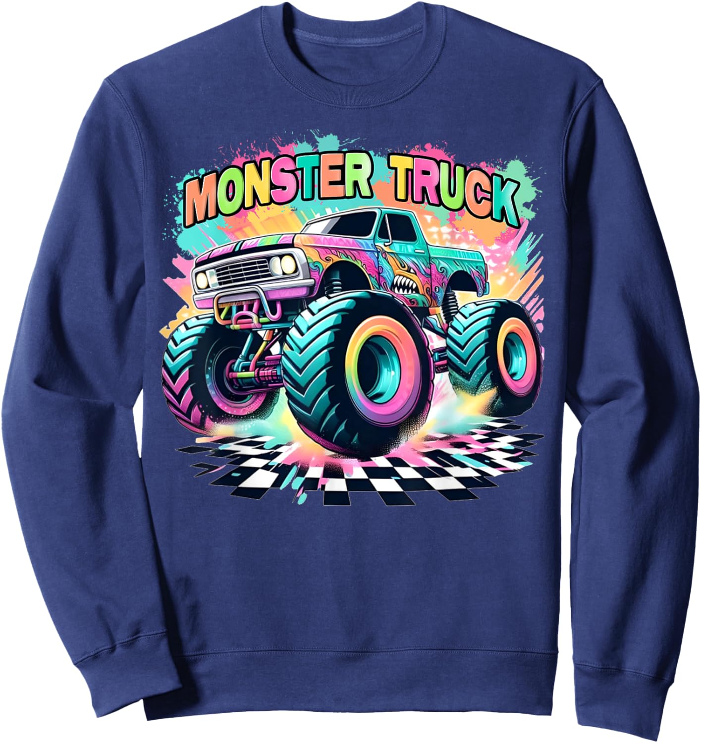 Monster Truck Colorful Birthday Party Retro Trucks Car Lover Sweatshirt - Sweatshirt | Navy