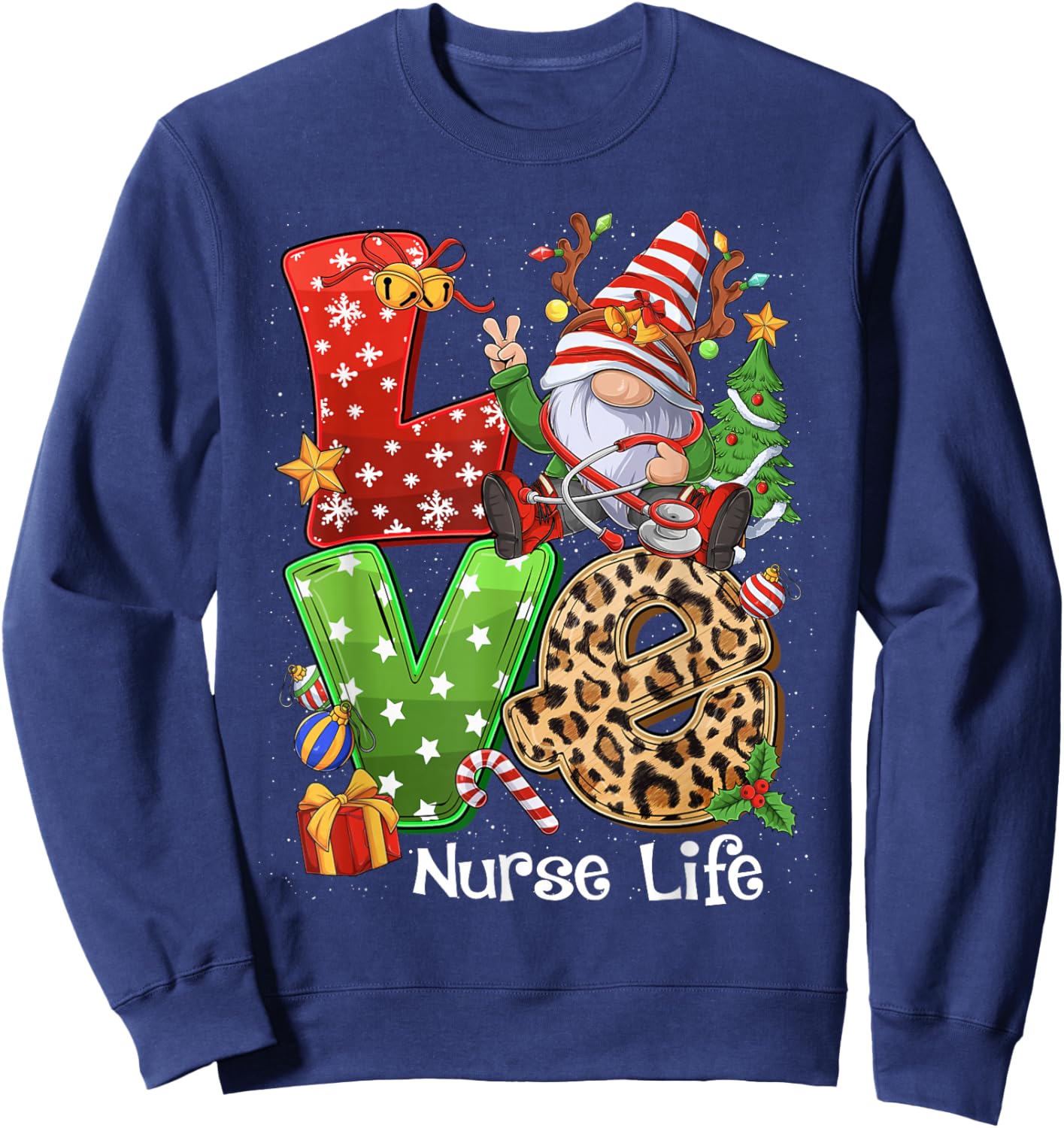 Gnome Family Christmas Men - LOVE Nurse Gnome Sweatshirt - Sweatshirt | Navy