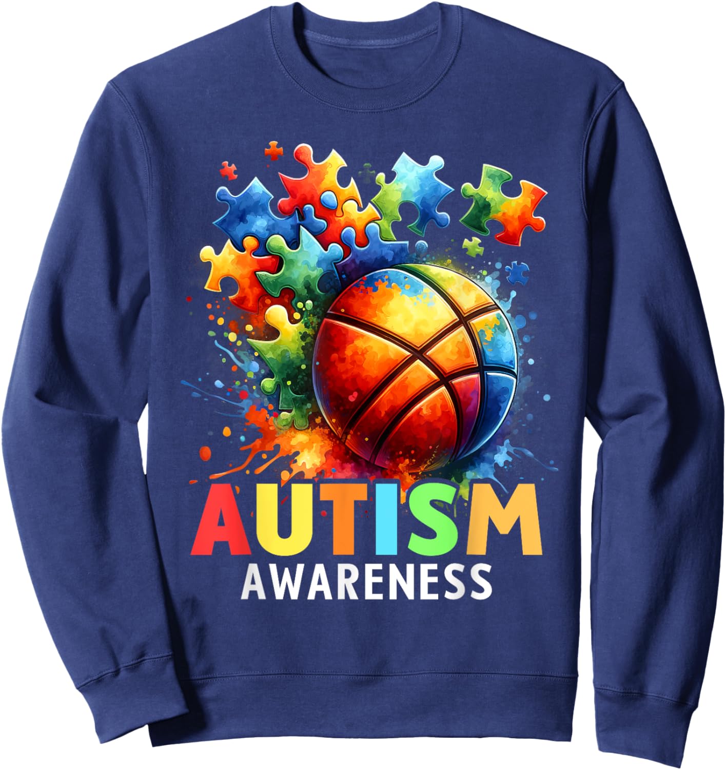 Autism Basketball Autistic Autism Awareness Colorful Sweatshirt - Sweatshirt | Navy