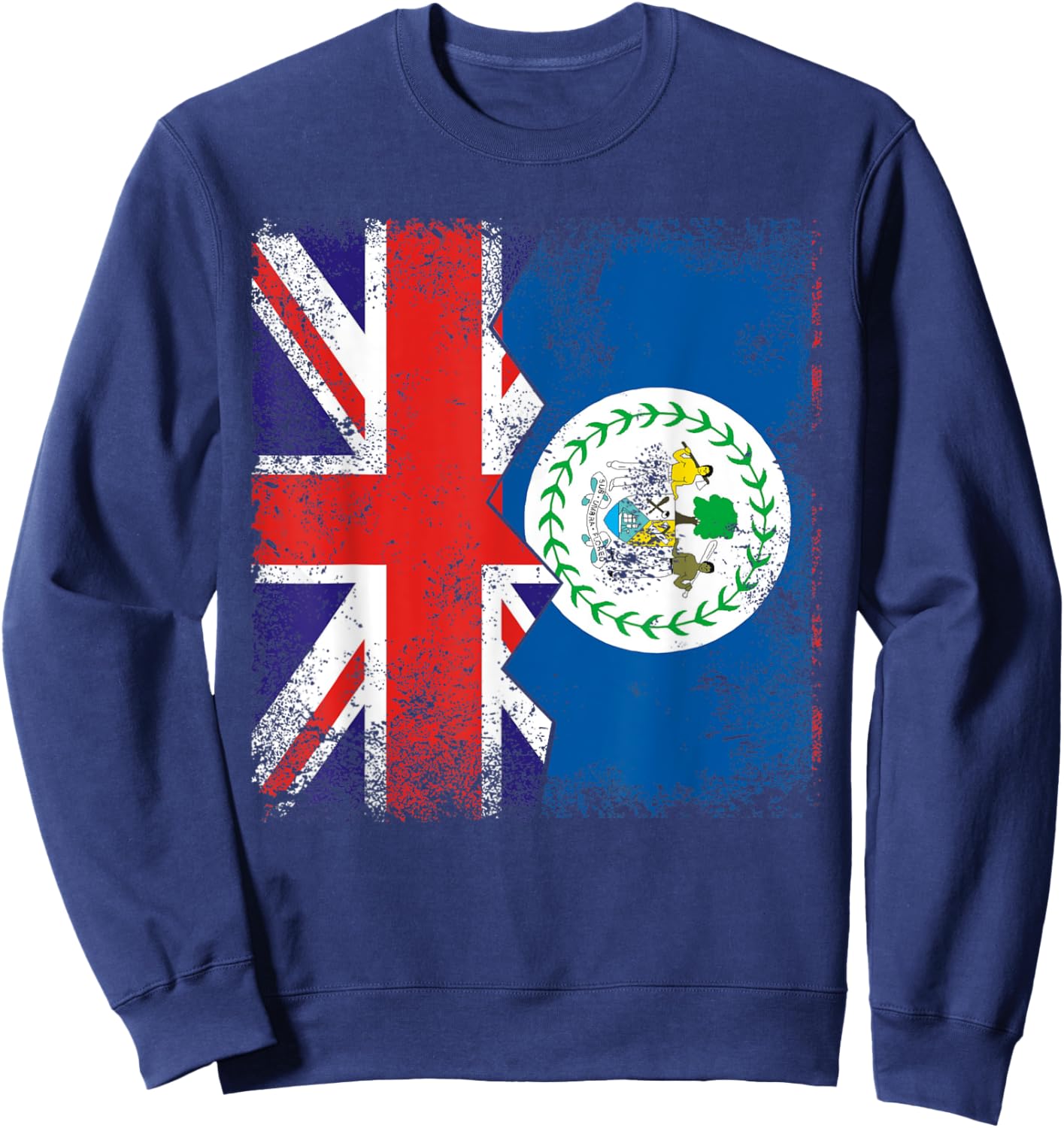 Belizean Roots | Half British Flags | UK Belize Vintage Sweatshirt - Sweatshirt | Navy