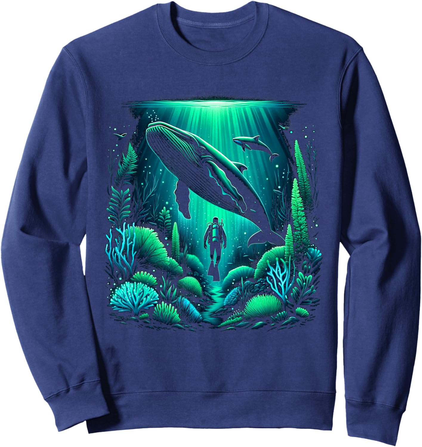 Scuba Diver and Whale for Scuba Diving Trip Dive Ocean Sweatshirt - Sweatshirt | Navy