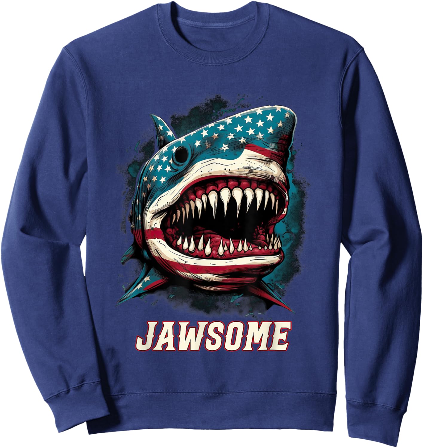 Merica 4th Of July Shark Jawsome Shark Sweatshirt - Sweatshirt | Navy
