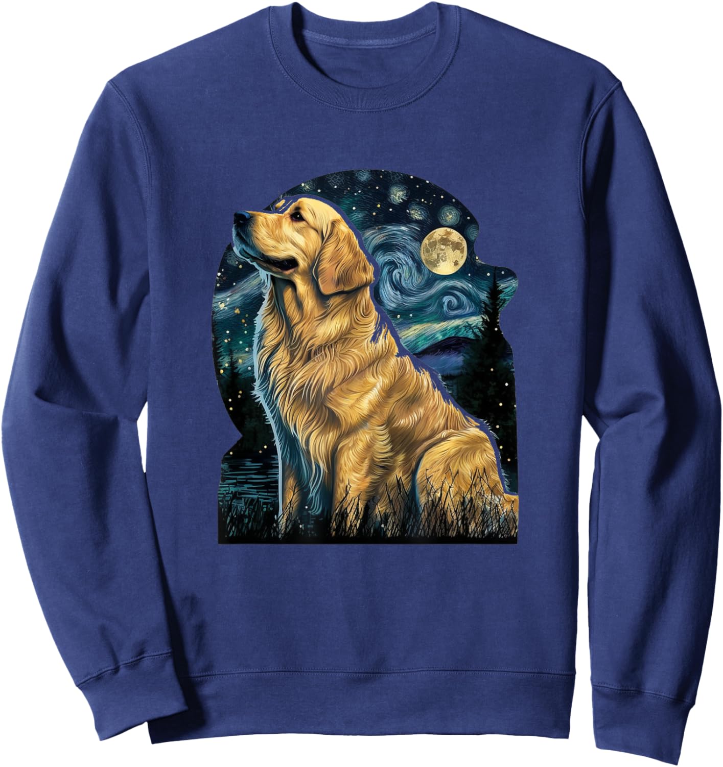 Golden Retriever Van Goh Dog Starry Night Puppy Sweatshirt - Sweatshirt | Navy