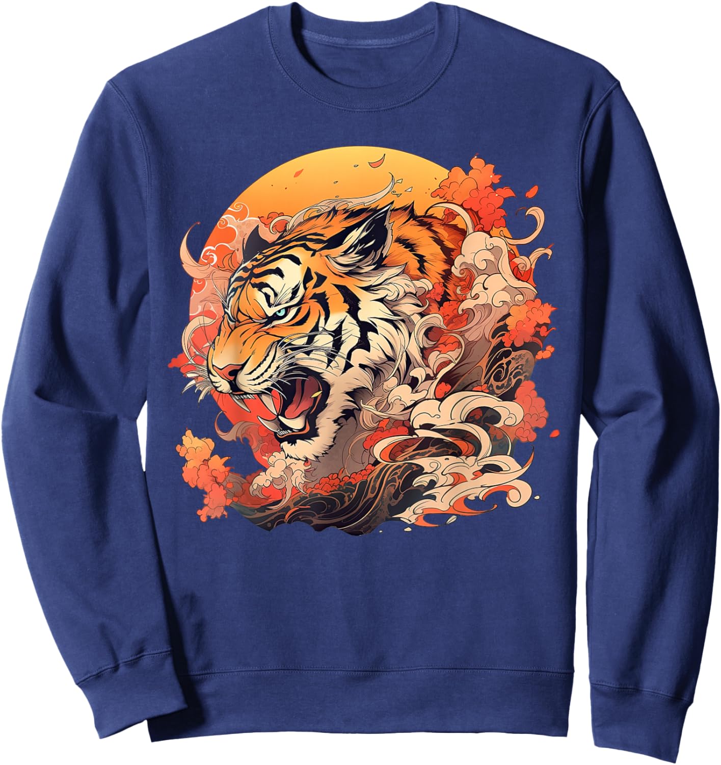 Asian Inspired Vintage Style 80s Retro Japanese Tiger Sweatshirt - Sweatshirt | Navy