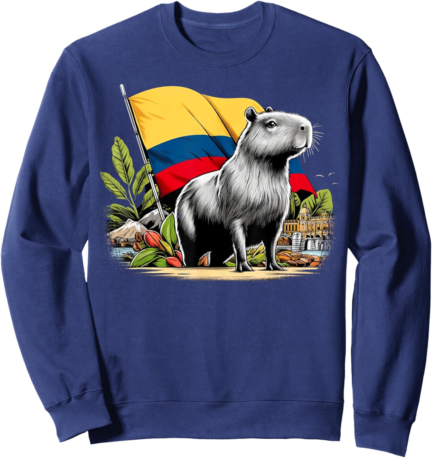 Proud Colombian Capybara Colombia Flag - National Day Sweatshirt - Sweatshirt | Navy