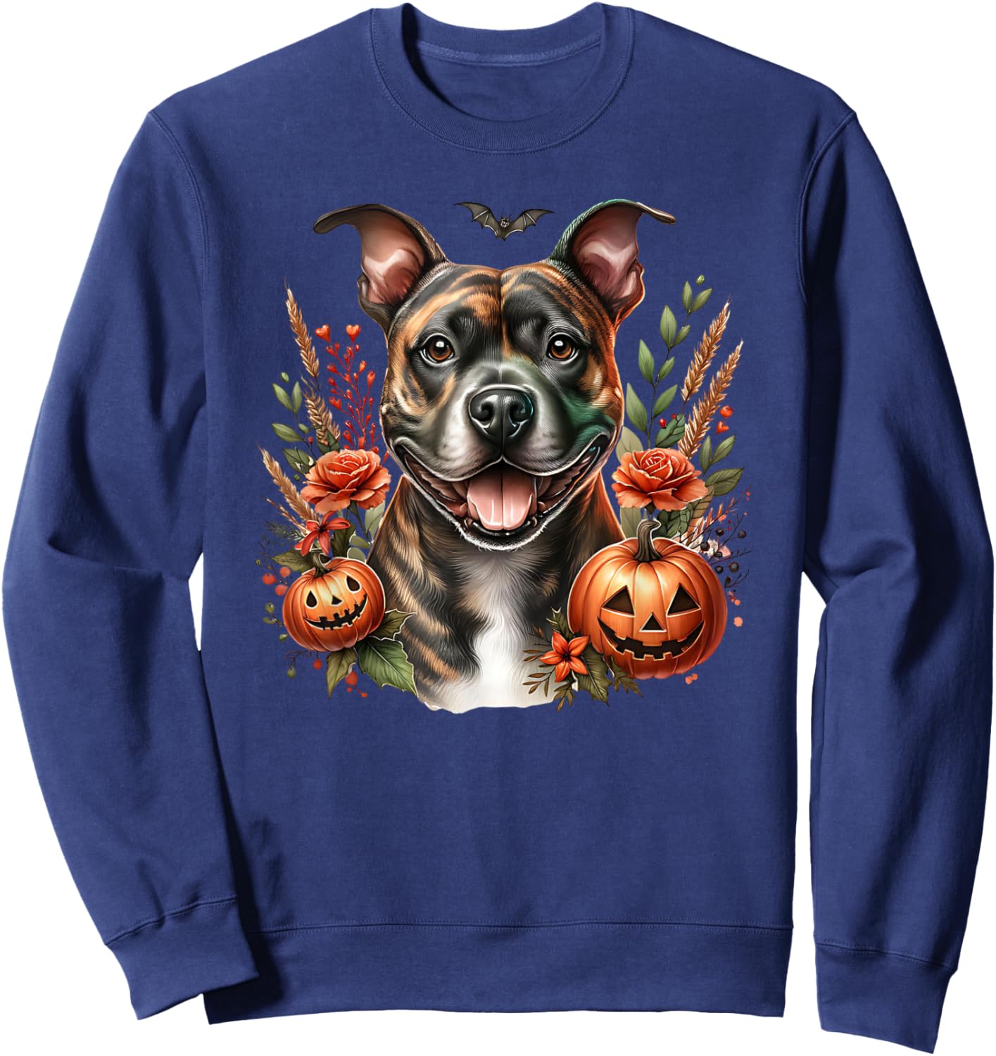 Brindle Pitbull Staffy Amstaff Dog Halloween Watercolor Sweatshirt - Sweatshirt | Navy