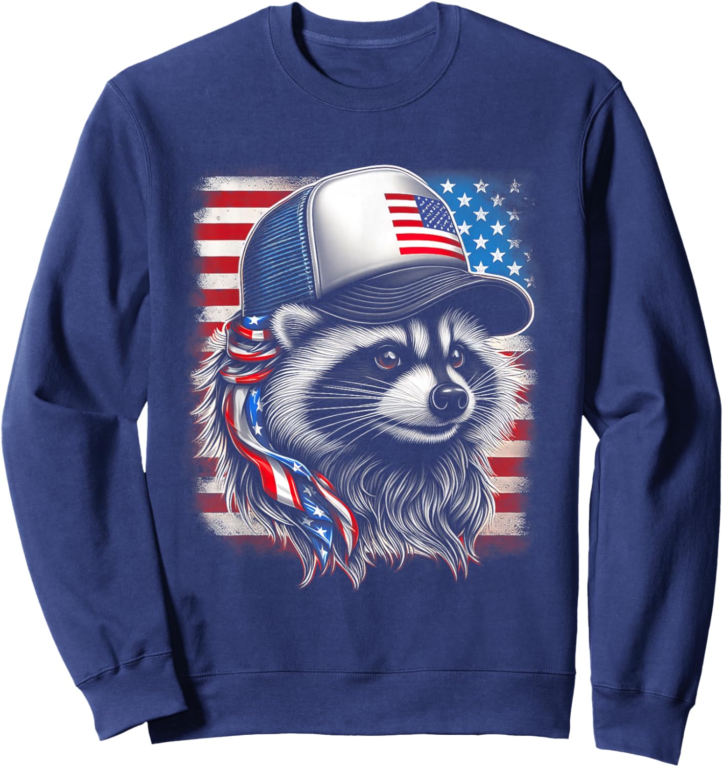 Redneck Raccoon Mullet White Trash Party Attire 4th July Sweatshirt - Sweatshirt | Navy