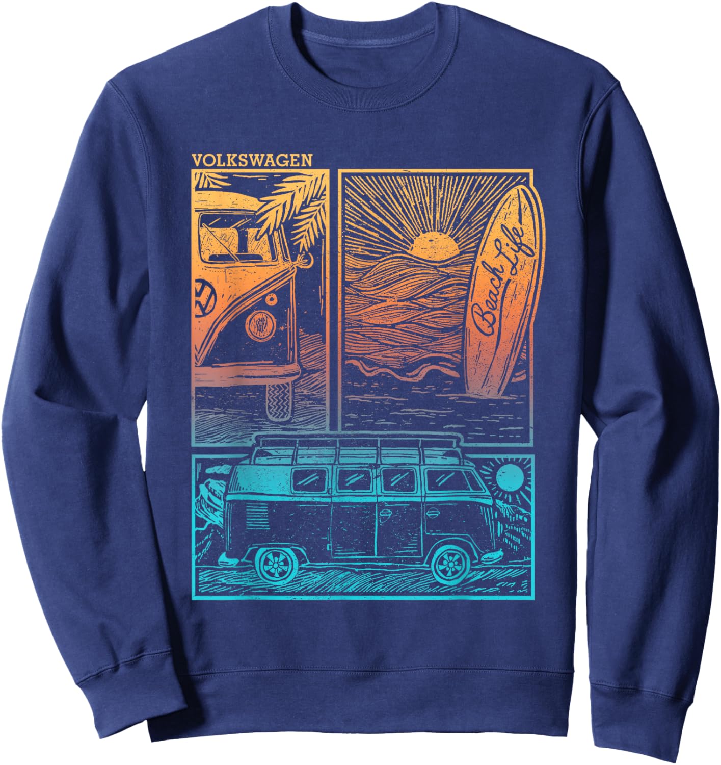 Volkswagen Beach Life Camper Sunset Doodle Sweatshirt - Sweatshirt | Navy