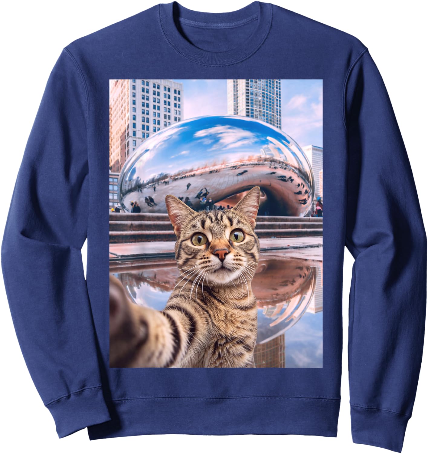 Funny Cat Selfie Chicago Bean Cloud Gate Sweatshirt - Sweatshirt | Navy