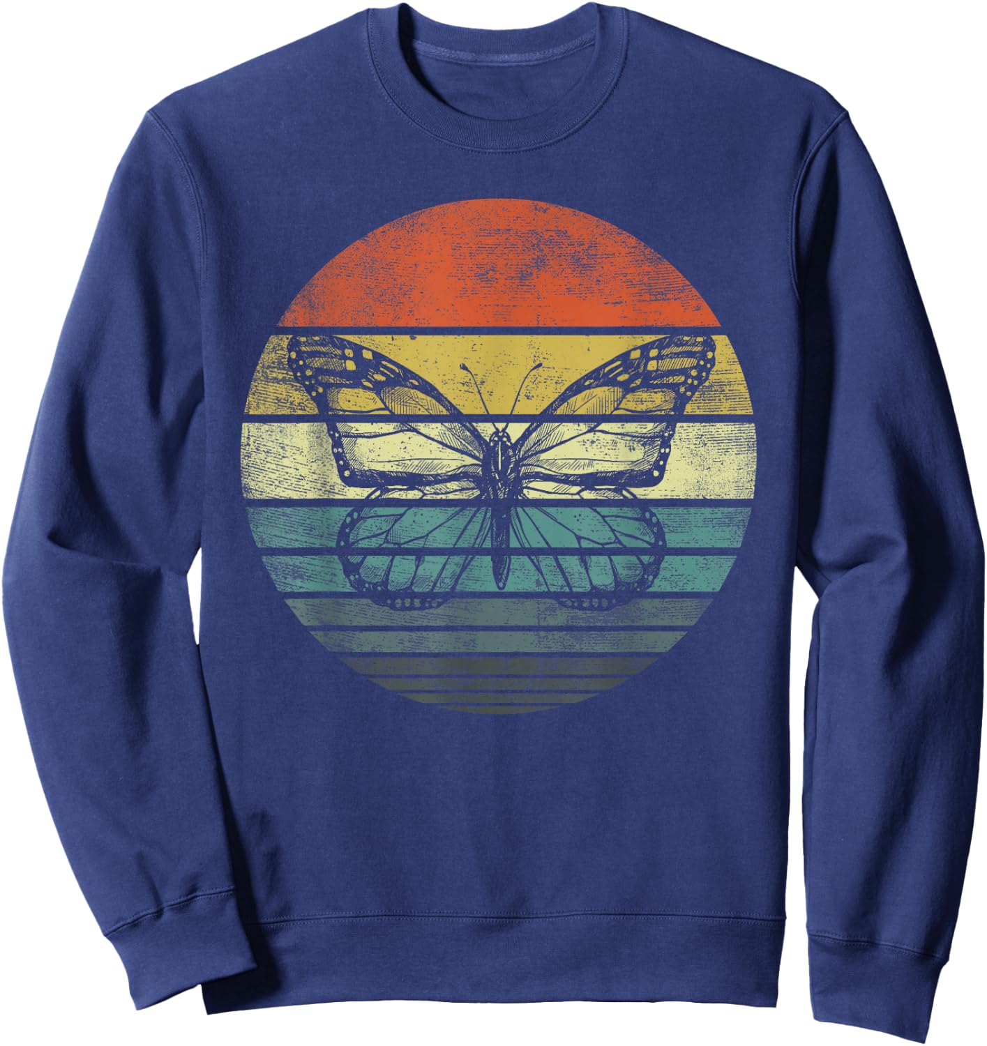 Butterfly Lover Gifts Retro Sunset Insect Monarch Entomology Sweatshirt - Sweatshirt | Navy