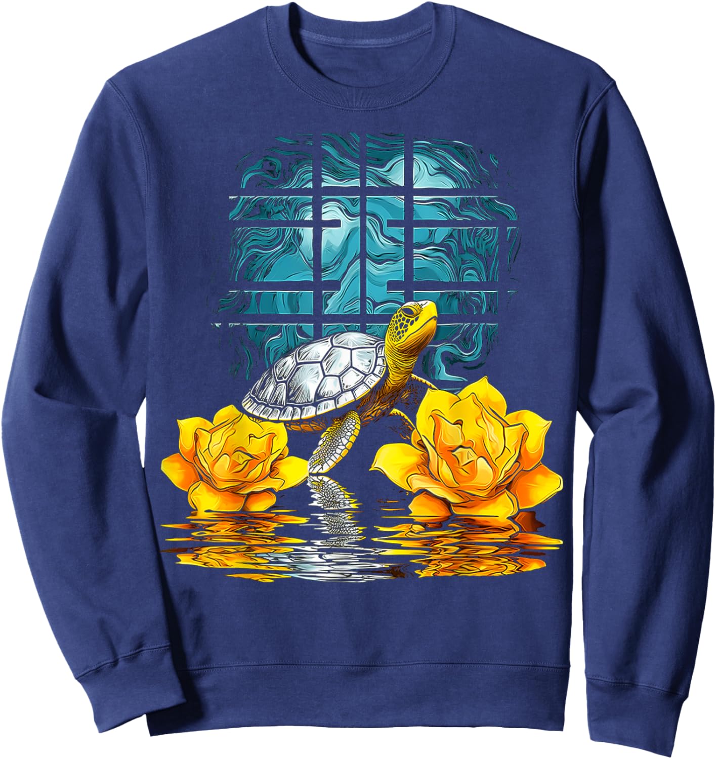 Turtle Flowers Animal Art Geometric Artwork Turtle Sweatshirt - Sweatshirt | Navy