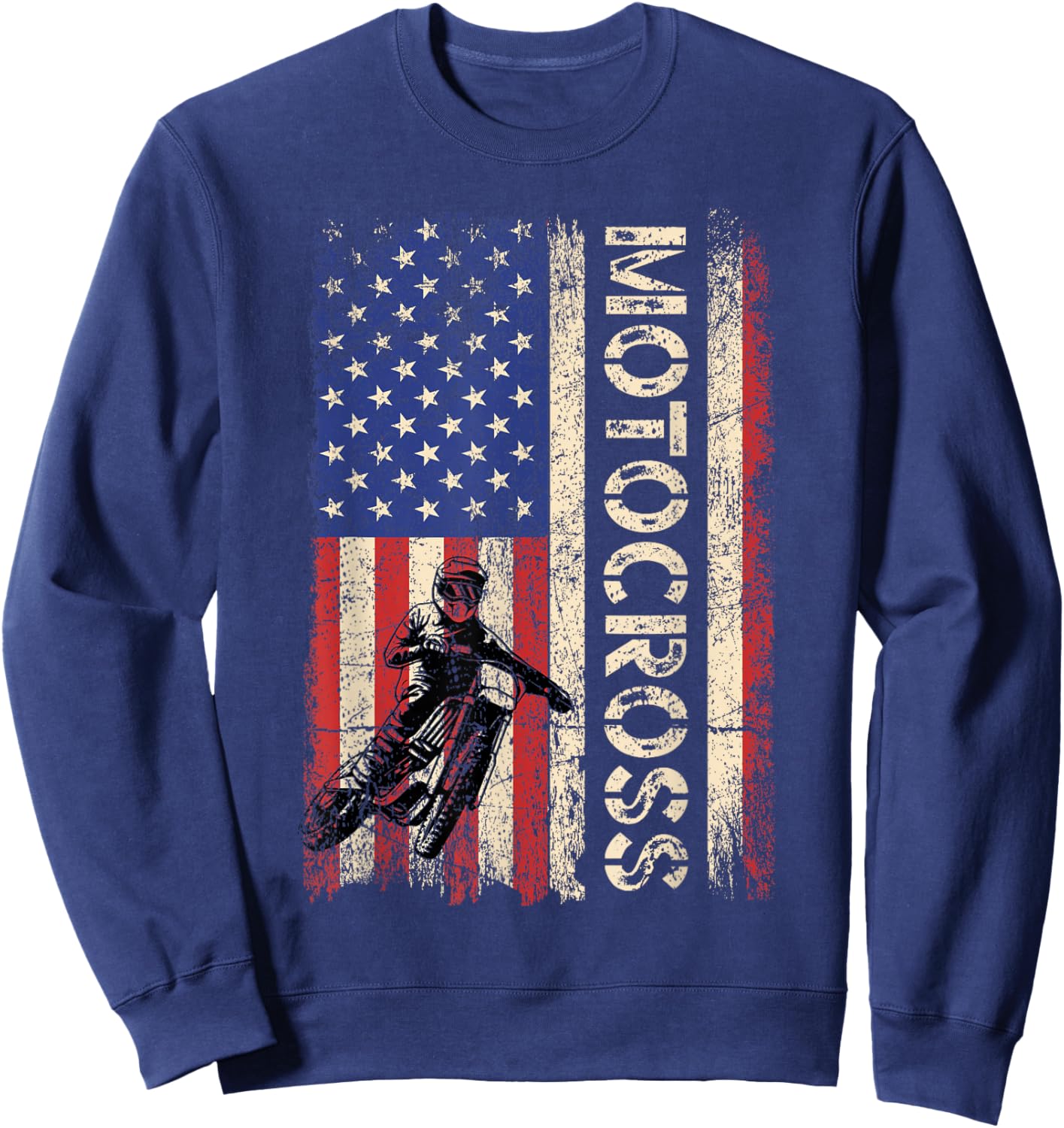 Motocross Dirt Bike American USA Flag Shirt Biker Men Sweatshirt - Sweatshirt | Navy