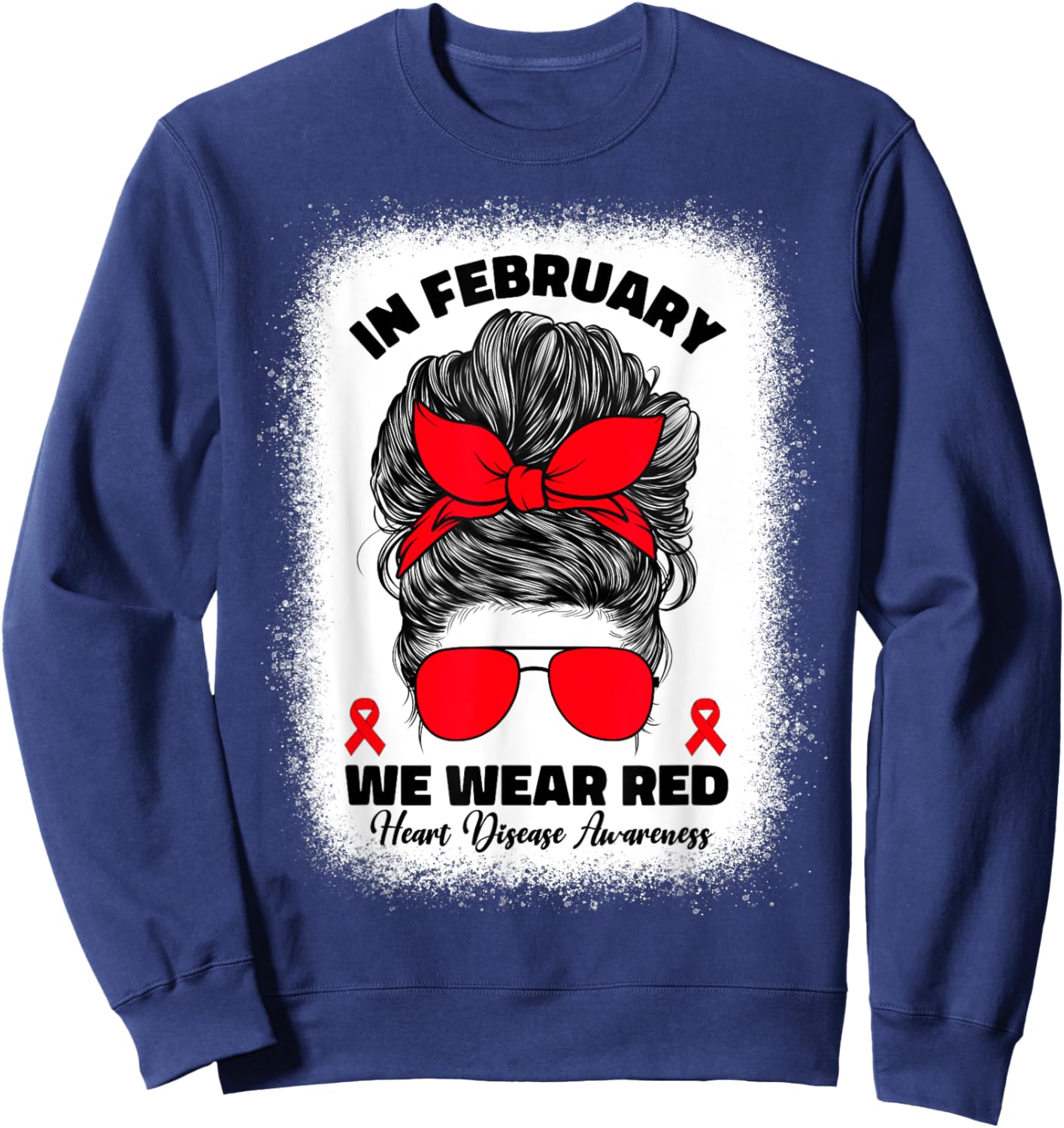 In February We Wear Red Heart Disease Awareness Sweatshirt - Sweatshirt | Navy