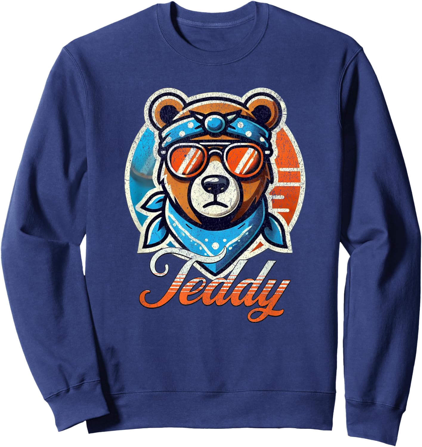Teddy First Name T With Glasses Personalized Vintage Sweatshirt - Sweatshirt | Navy