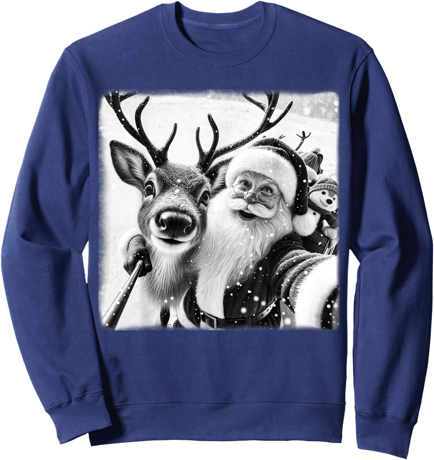 Funny Reindeer Selfie Christmas Santa Claus Xmas Cute Santa Sweatshirt - Sweatshirt | Navy