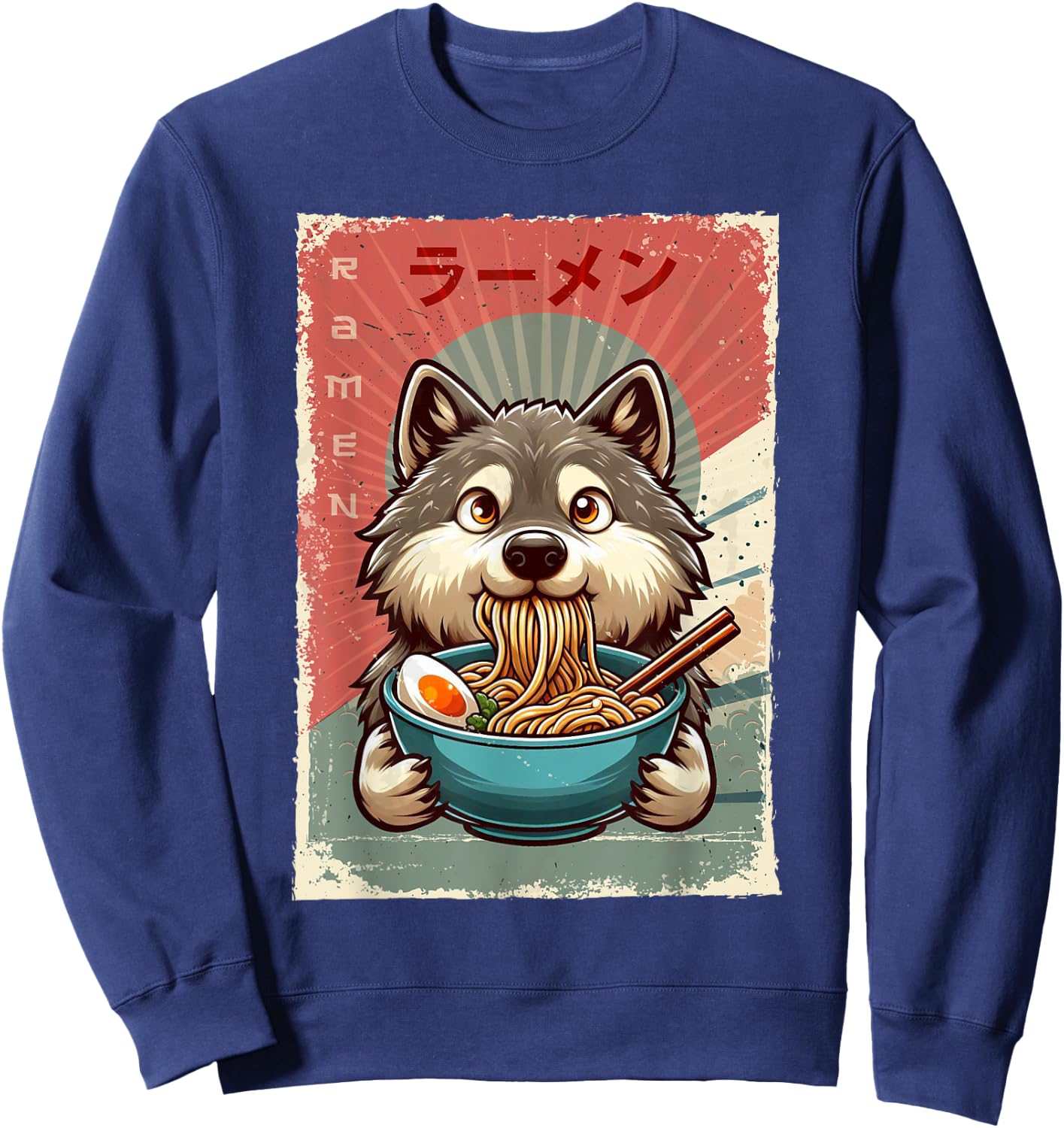 Wolf Eating Ramen Japanese Noodles Soup Sweatshirt - Sweatshirt | Navy