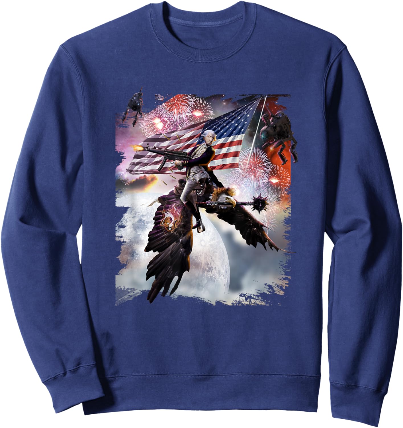 George Washington Riding Eagle American Patriotic Funny Sweatshirt - Sweatshirt | Navy