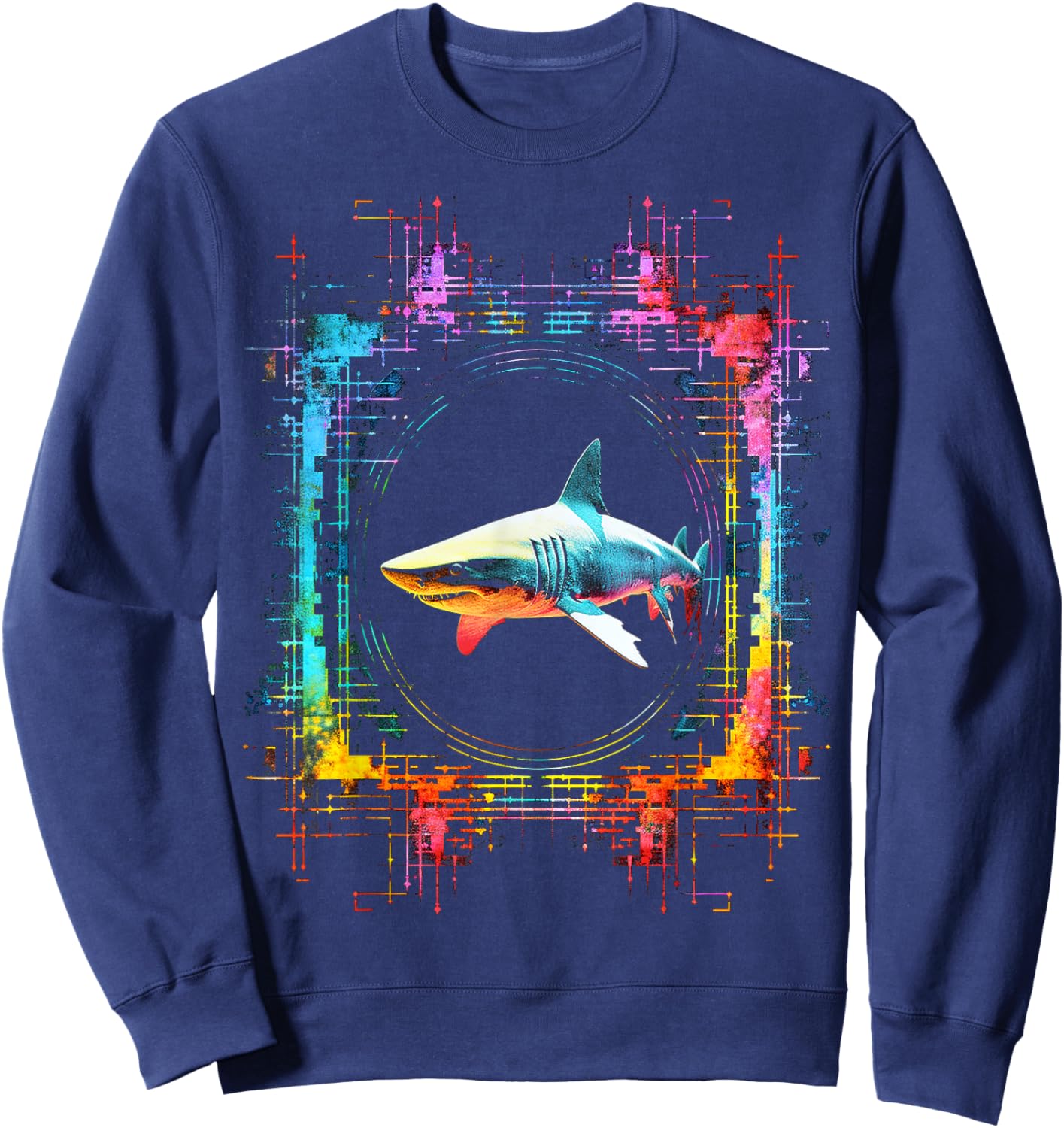 Shark Mandala Abstract Animal Art Colorful Graphic Shark Sweatshirt - Sweatshirt | Navy