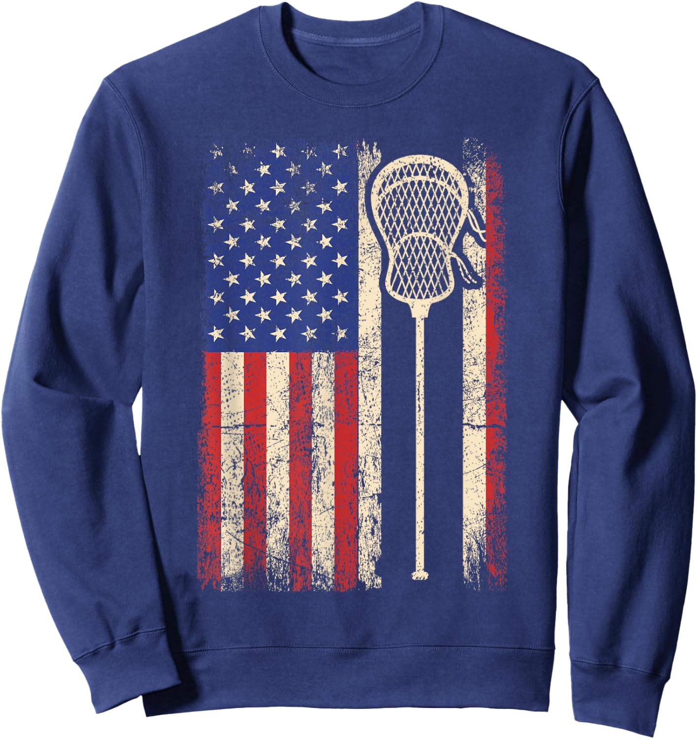 Lacrosse American US Flag Sport Team Sticks Men 4th of July Sweatshirt - Sweatshirt | Navy