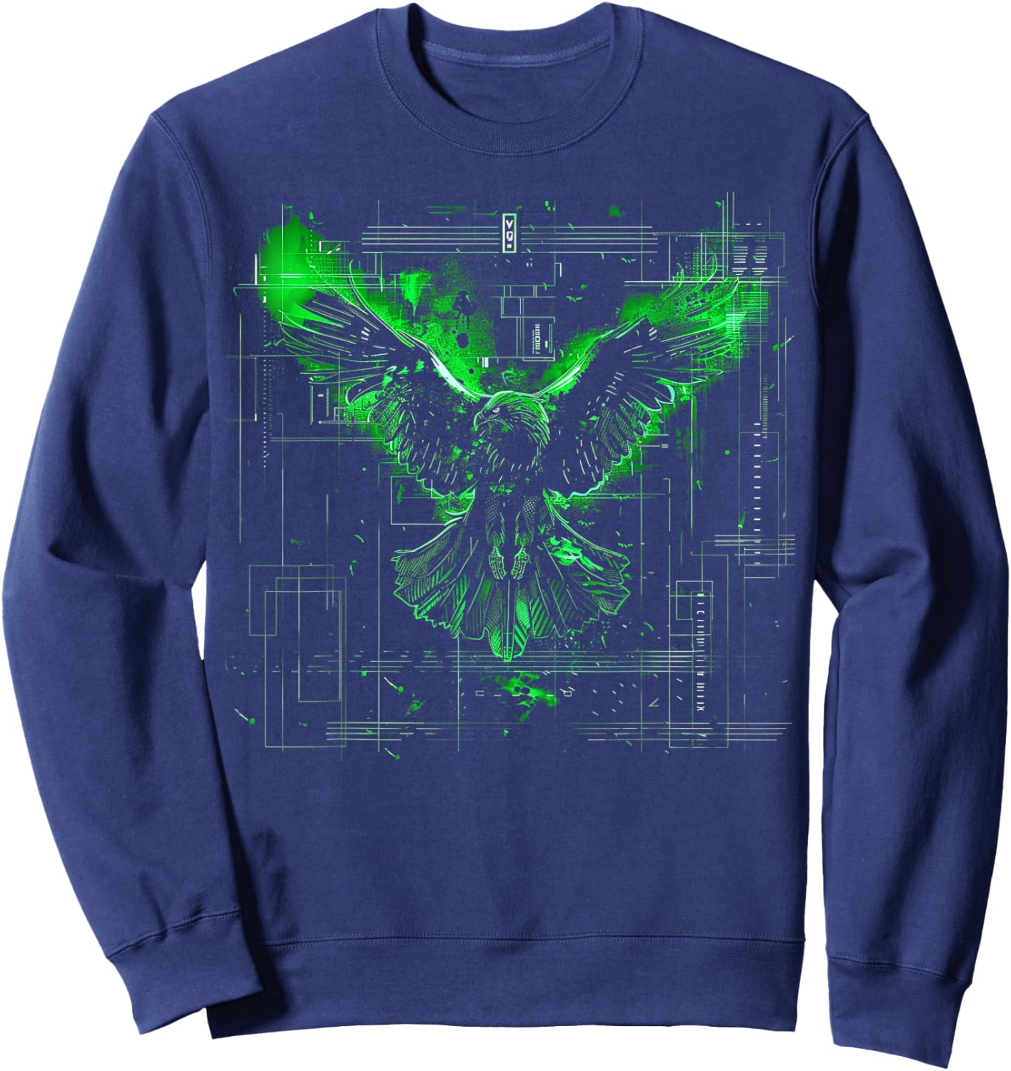 Minimalistische Cyberpunk Fantasy Adler Arkane Grün Japanische Kunst Sweatshirt - Sweatshirt | Navy