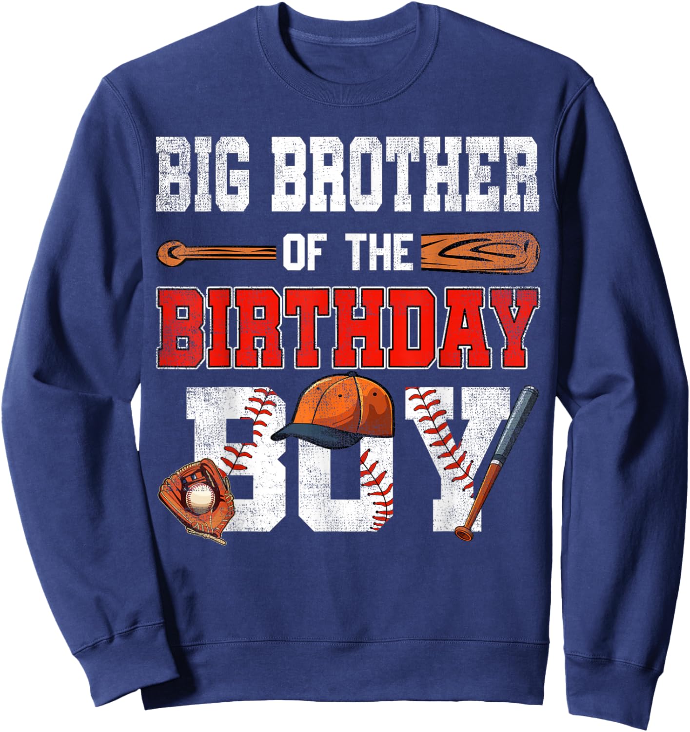 Big Brother Of The Birthday Boy Baseball Bday Family Sweatshirt - Sweatshirt | Navy