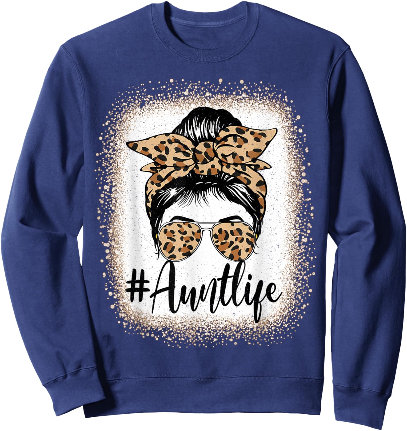 Aunt Life Women Messy Bun Aunt Baby Announcement Mothers Day Sweatshirt - Sweatshirt | Navy