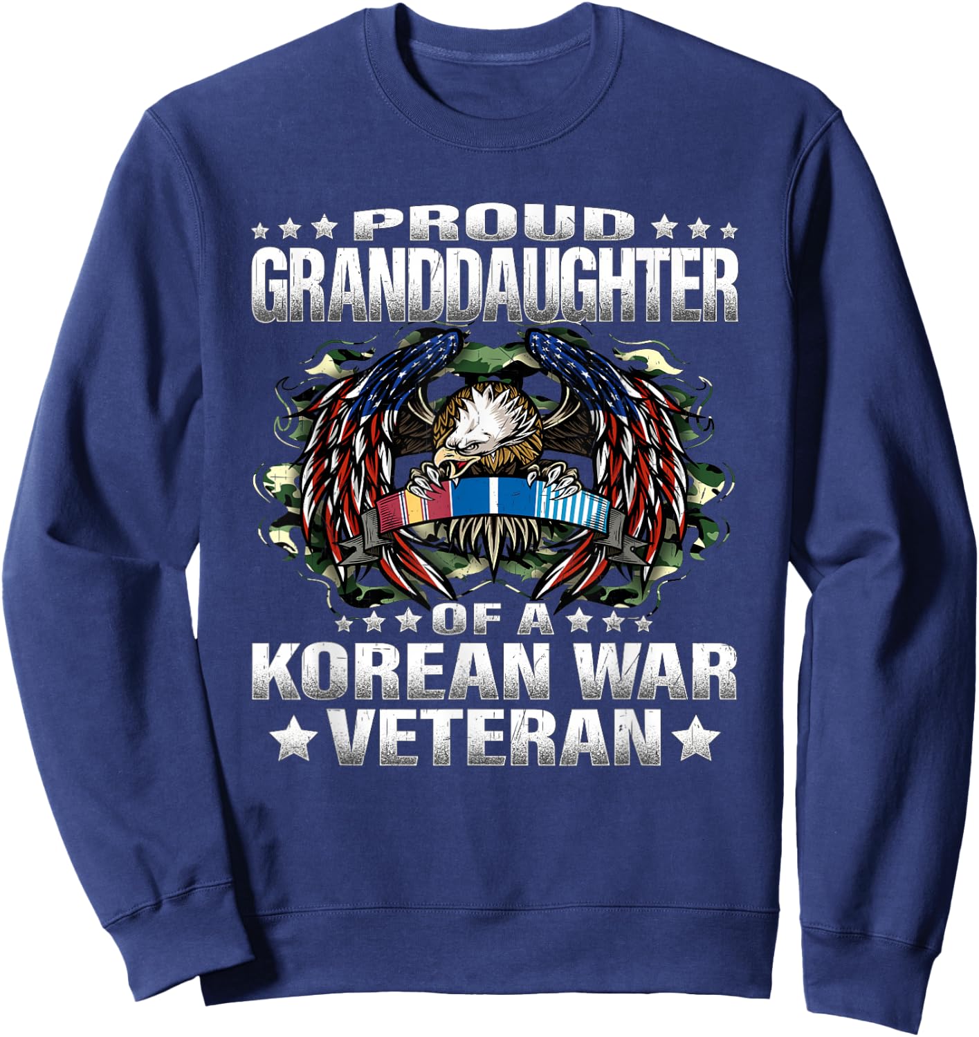 Proud Granddaughter Of A Korean War Veteran Vet's Family Sweatshirt - Sweatshirt | Navy