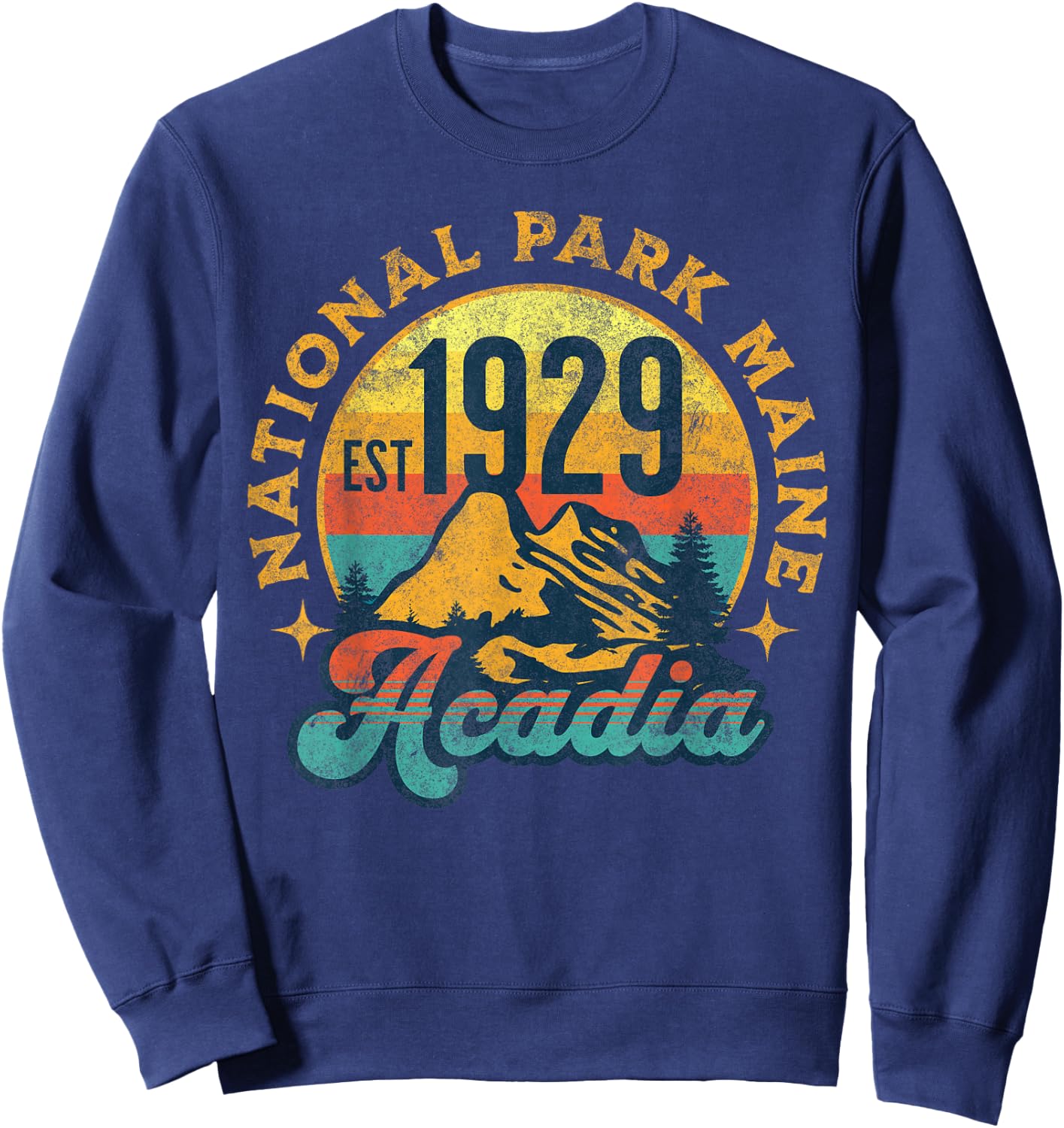 Acadia Maine Nature Mountains Hiking Outdoors Vintage Sweatshirt - Sweatshirt | Navy