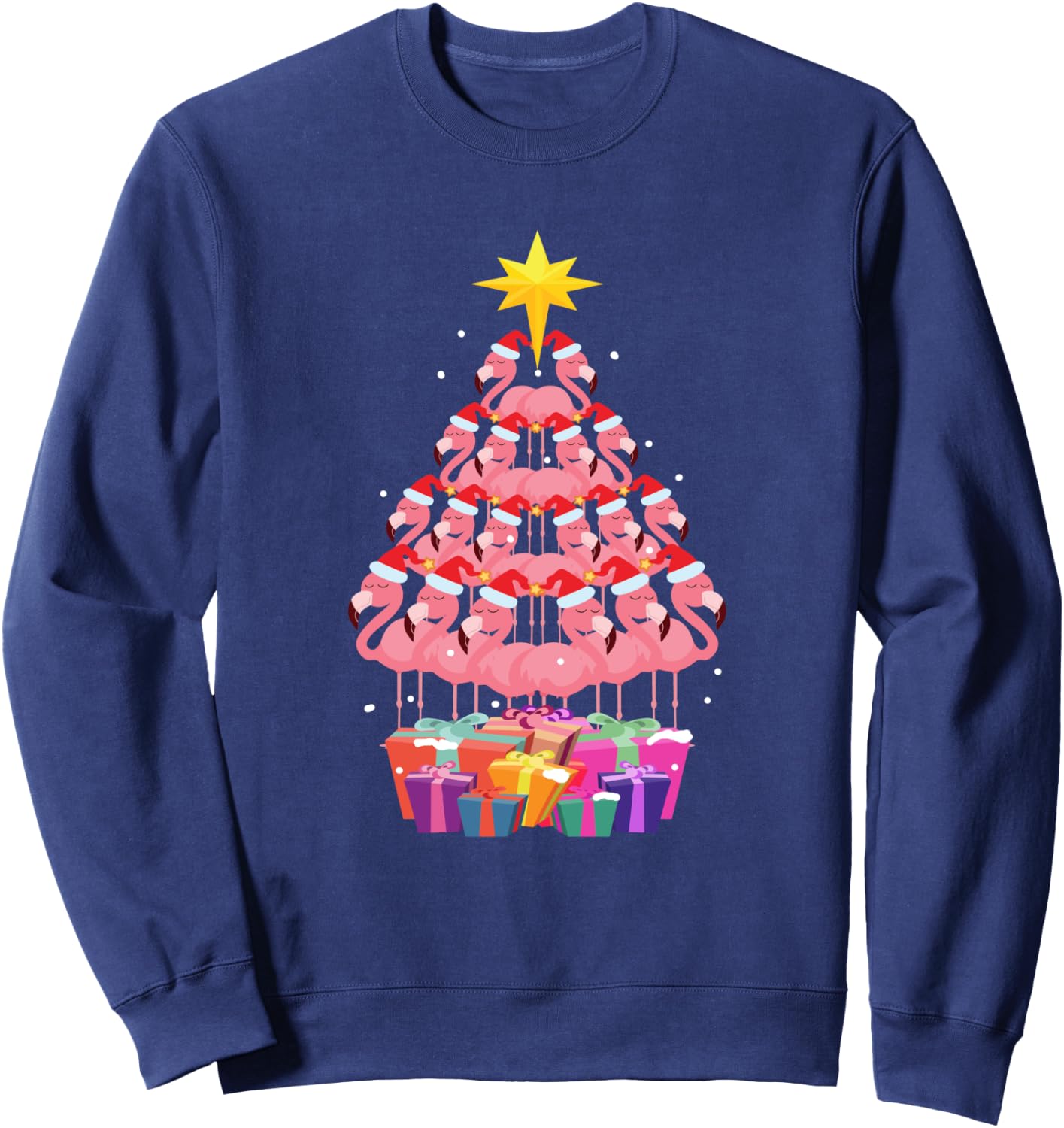 Flamingo Ugly Christmas Tree Funny Gift Sweatshirt - Sweatshirt | Navy