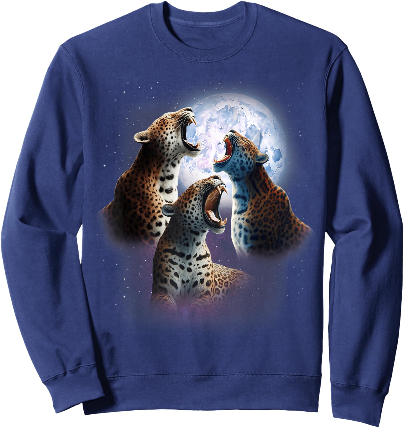 3 Leopards Howling At The Moon Funny Leopard Animal Wild Cat Men Women Kids Sweatshirt - Sweatshirt | Navy