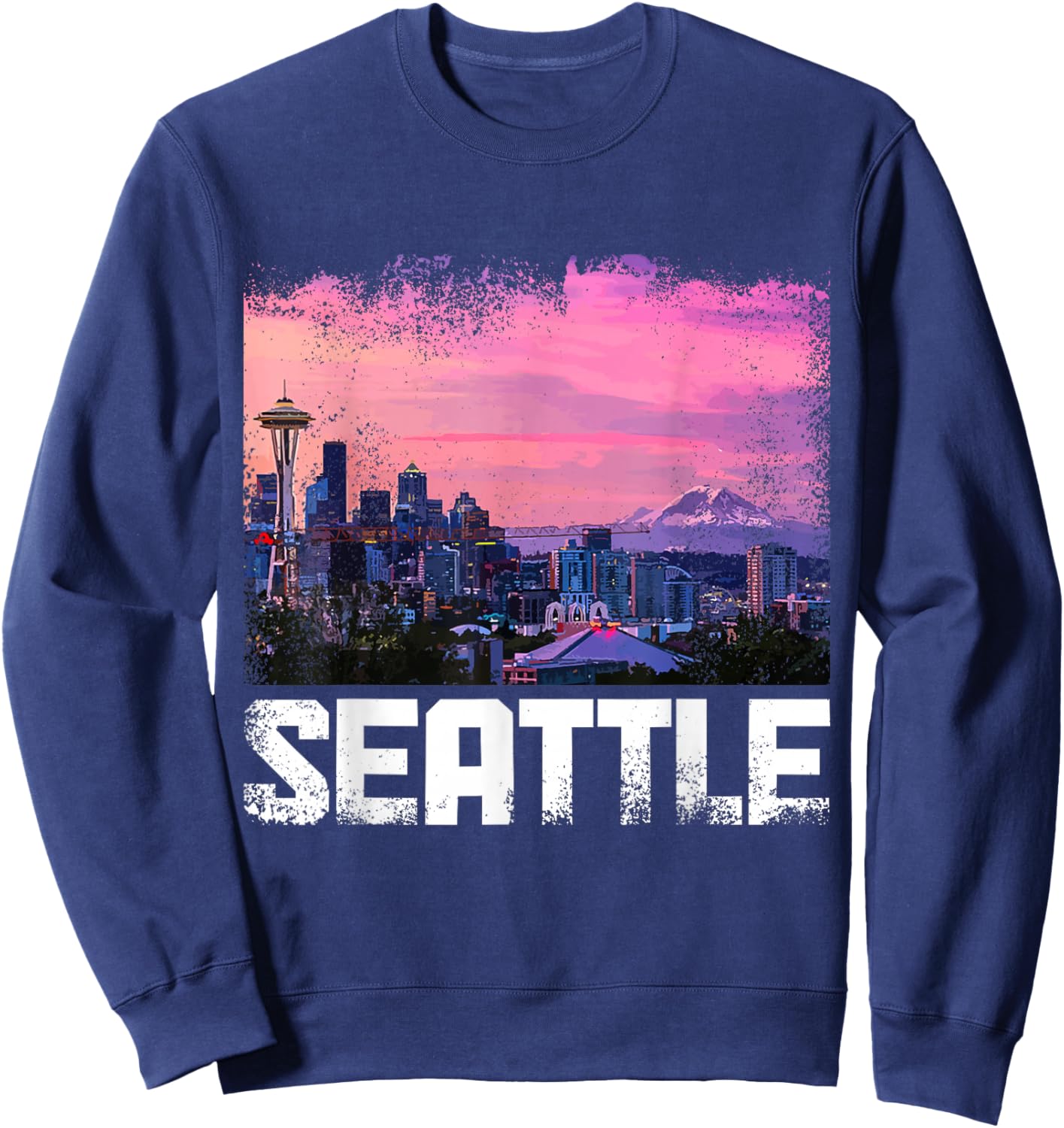 Seattle Washington Skyline PNW Vintage Pride Sweatshirt - Sweatshirt | Navy