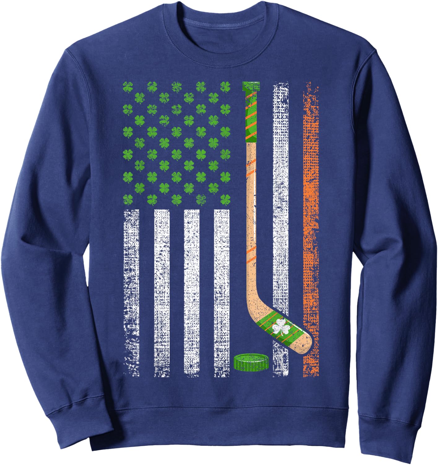 Irish USA Flag Leprechaun Lucky Hockey St. Patrick's Day Sweatshirt - Sweatshirt | Navy