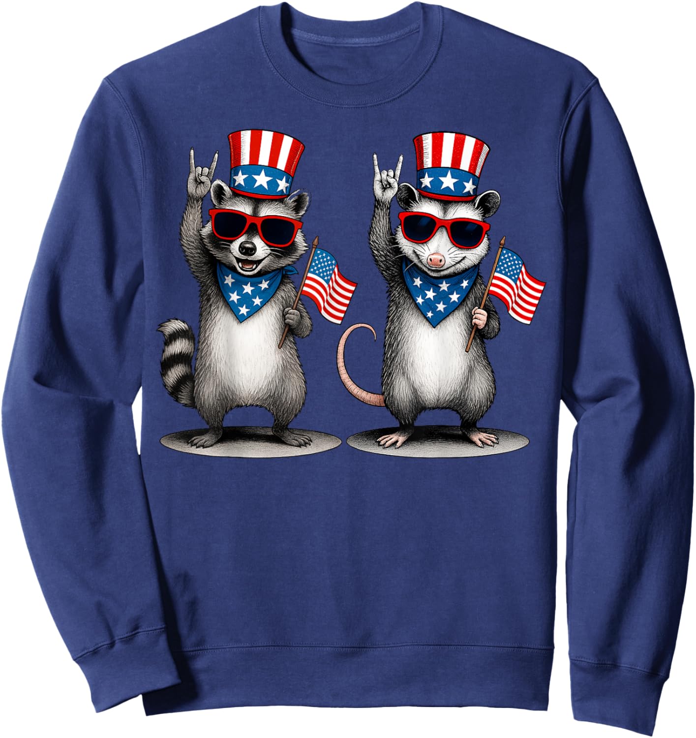 USA Patriotic Raccoon Opossum Team Trash Funny 4th of July Sweatshirt - Sweatshirt | Navy