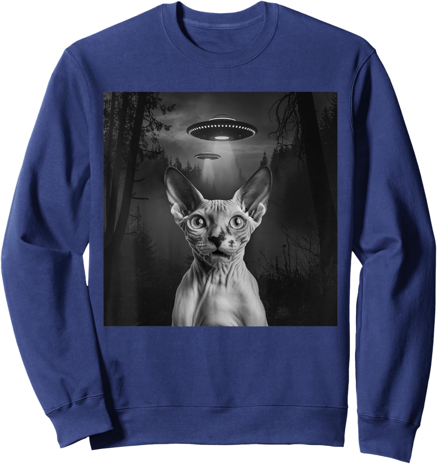 Sphynx Cat Selfie With Alien UFO Funny Cat Outfit Sweatshirt - Sweatshirt | Navy