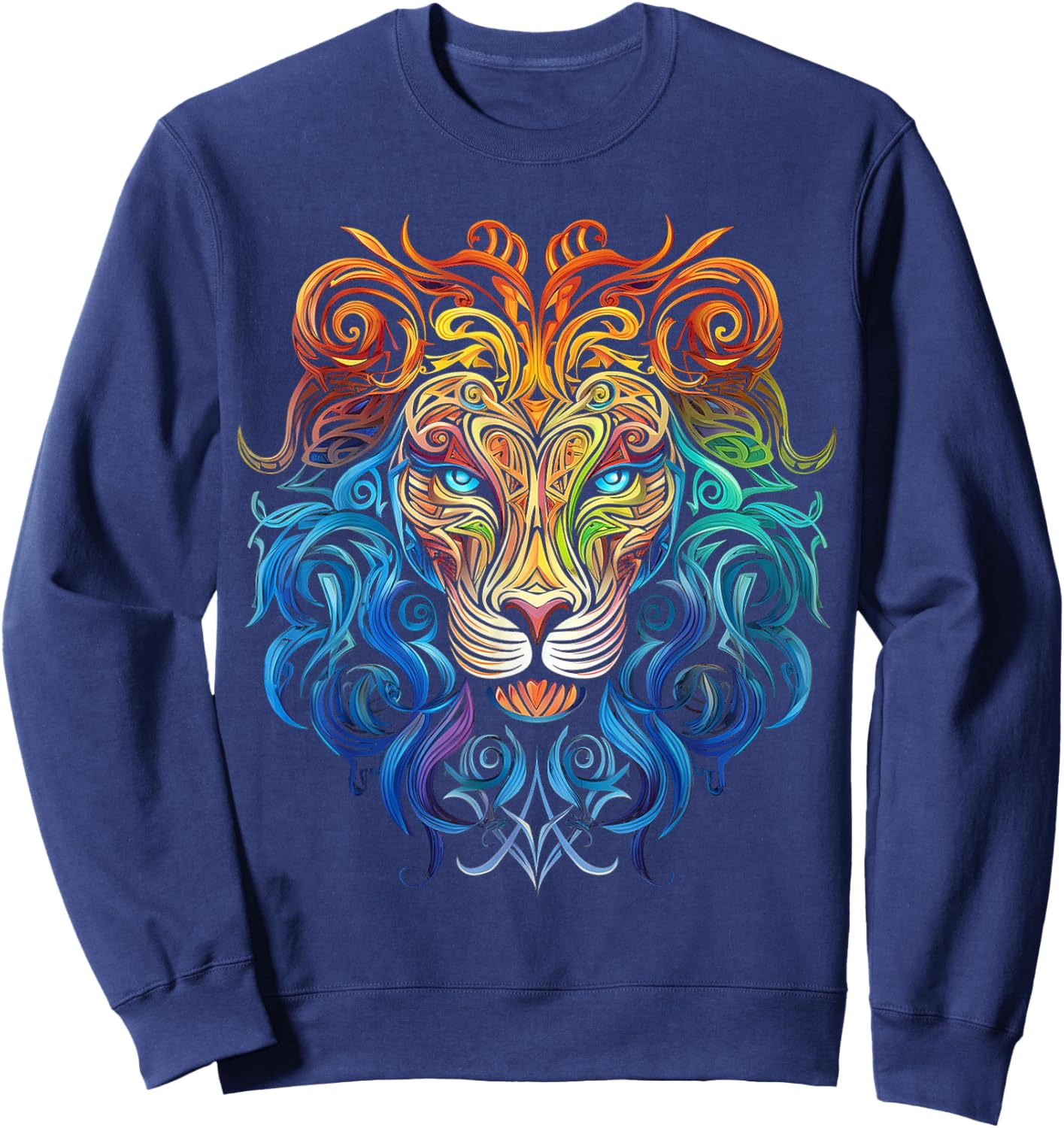 Lion Mandala Art Animal Love Colorful Graphic Lion Sweatshirt - Sweatshirt | Navy