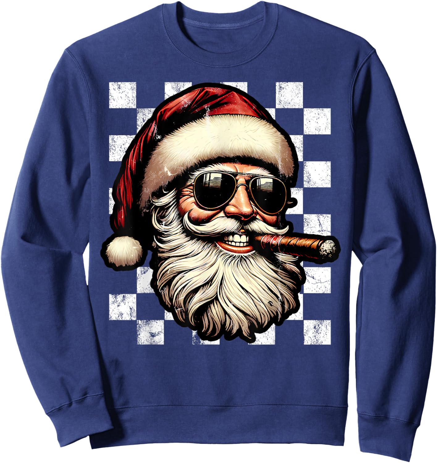 Santa Claus Is Smoking Cigar With Sunglass Smoker Christmas Sweatshirt - Sweatshirt | Navy