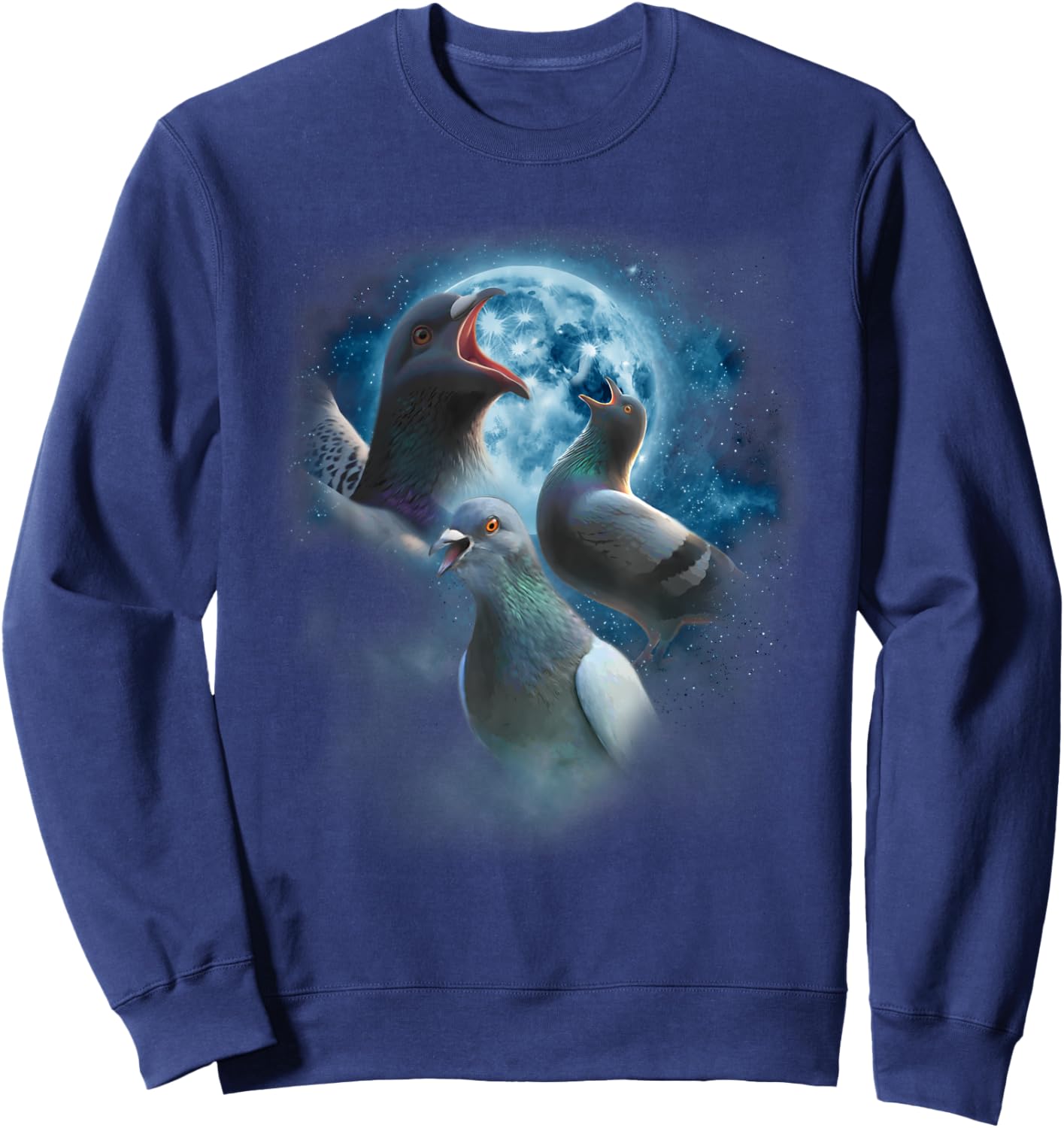 Funny Pigeon Shirt - Funny Pigeons Howling at the Moon Sweatshirt - Sweatshirt | Navy