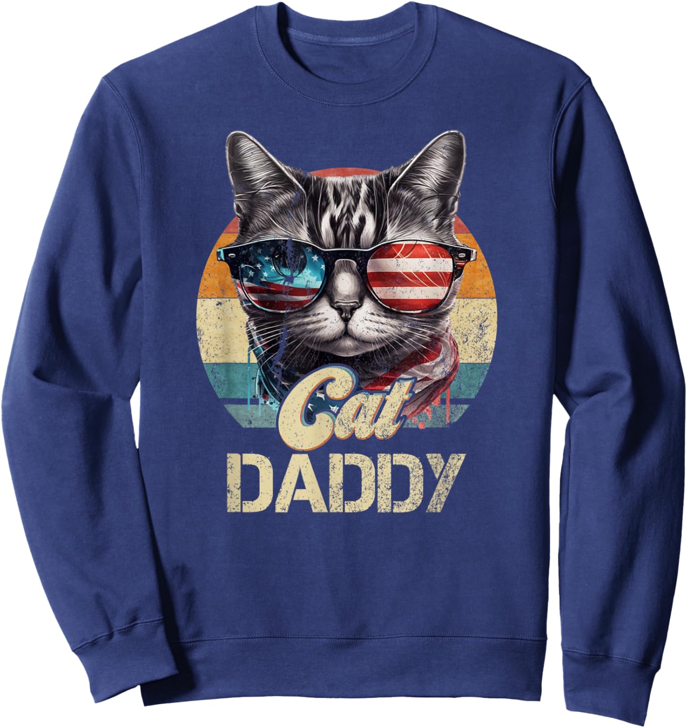 Vintage Retro Cat Daddy Best Dad Funny Fathers Day Sweatshirt - Sweatshirt | Navy