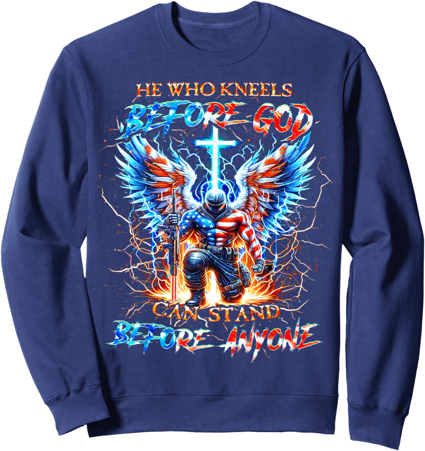 He Who Kneels Before God Can Stand Before Anyone - Soldier Sweatshirt - Sweatshirt | Navy