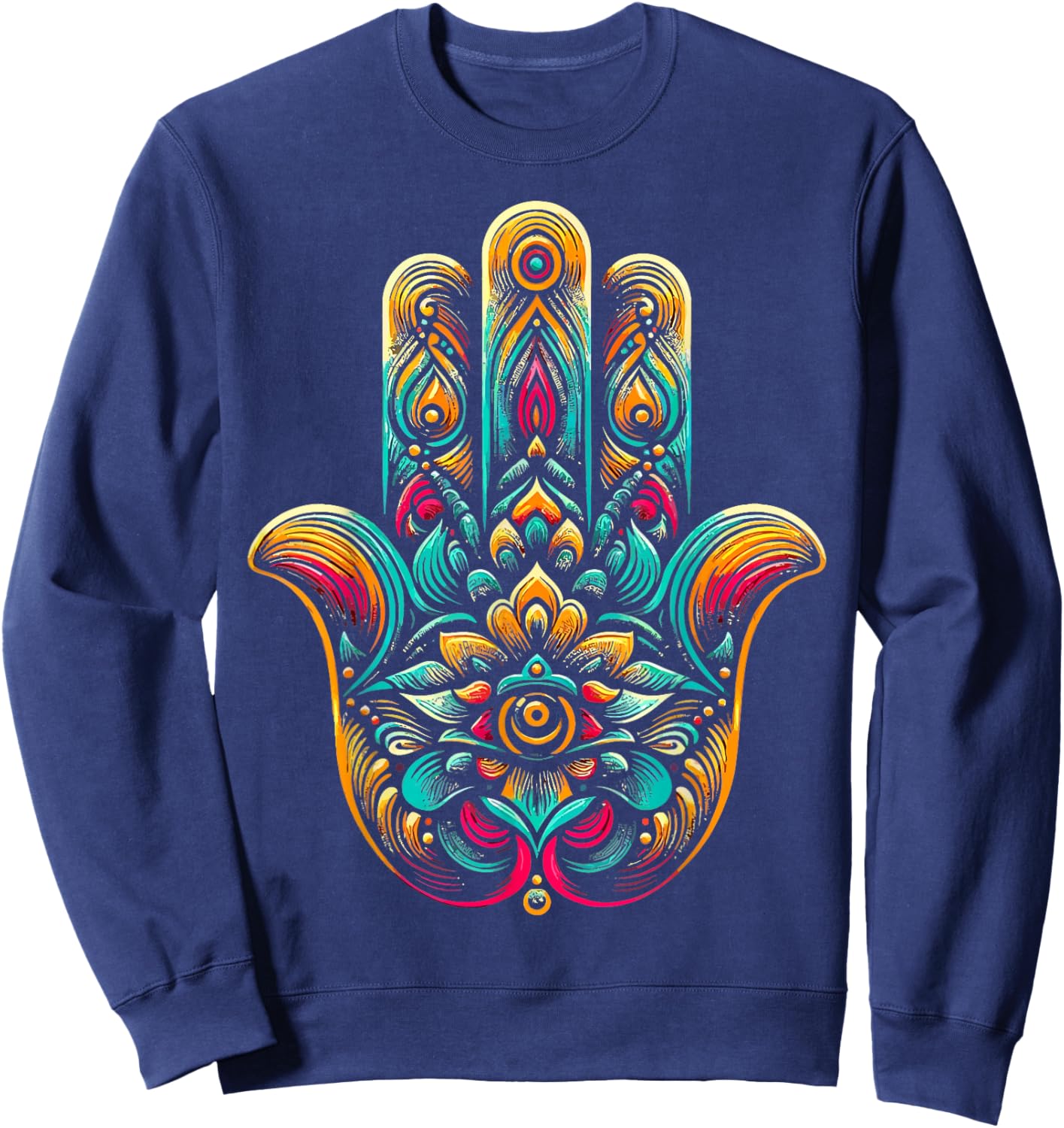 Hamsa Hand Mandala Yoga Fatima Hand Symbol Boho Sweatshirt - Sweatshirt | Navy