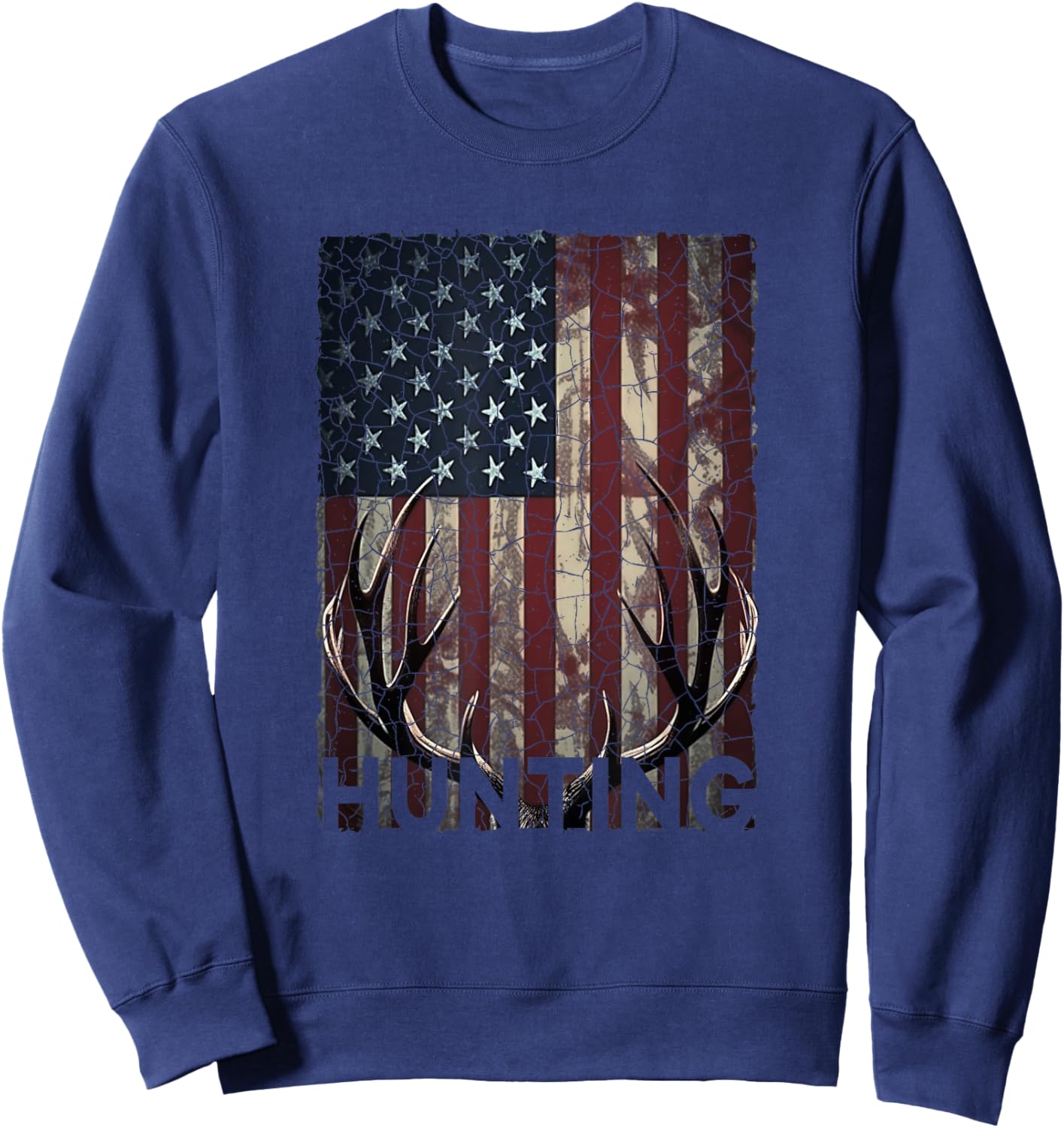 Hunting Deer American Flag Wild Outdoor Hunter Sweatshirt - Sweatshirt | Navy