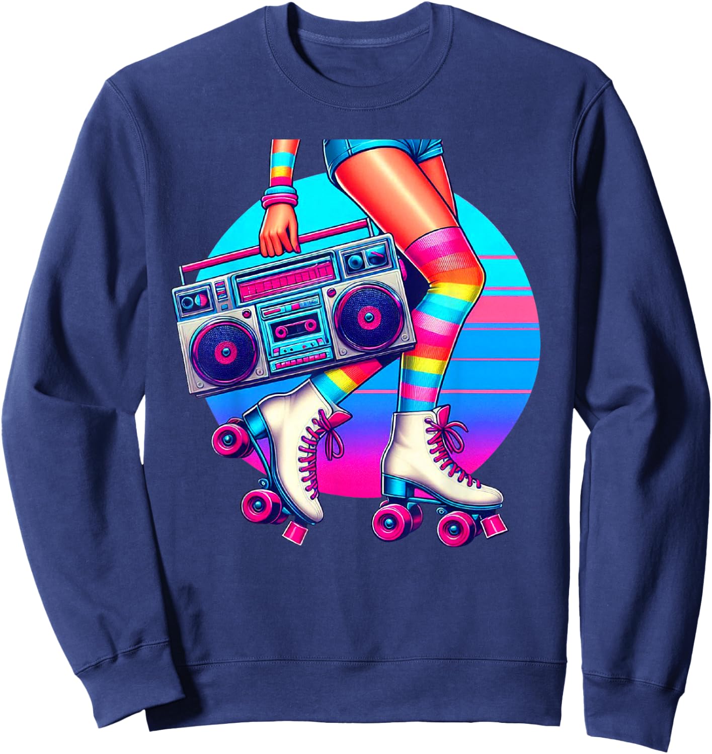 Retro Rollerskates Funny 80's Roller Disco Skating Girl Sweatshirt - Sweatshirt | Navy
