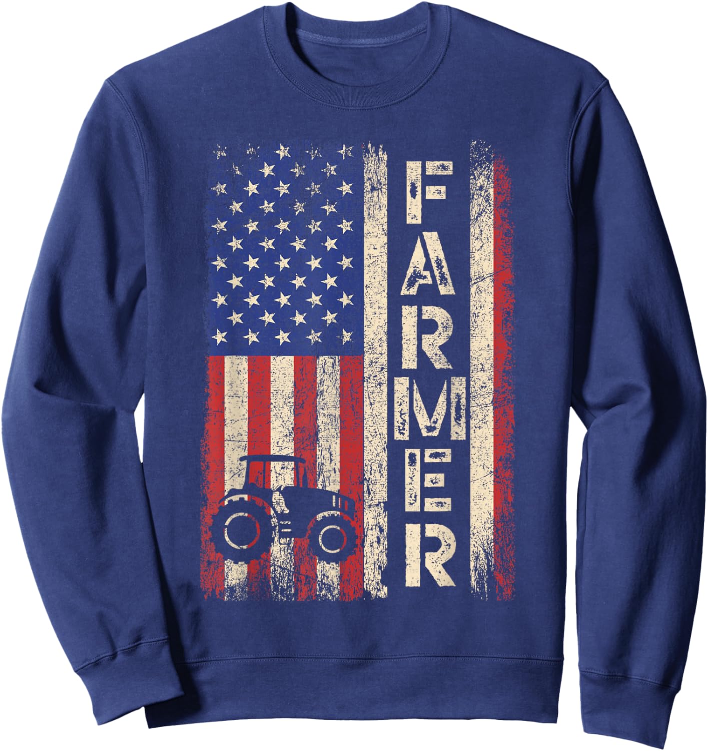 Farmer Tractors USA American Flag Patriotic Farming Gifts Sweatshirt - Sweatshirt | Navy