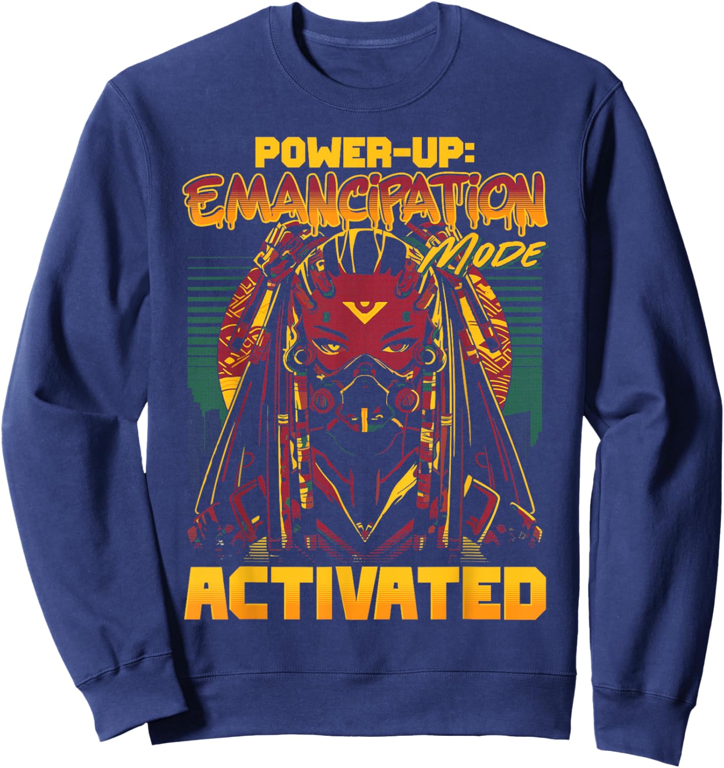 Power-Up: Emancipation Activated Black Girl Gamer Juneteenth Sweatshirt - Sweatshirt | Navy
