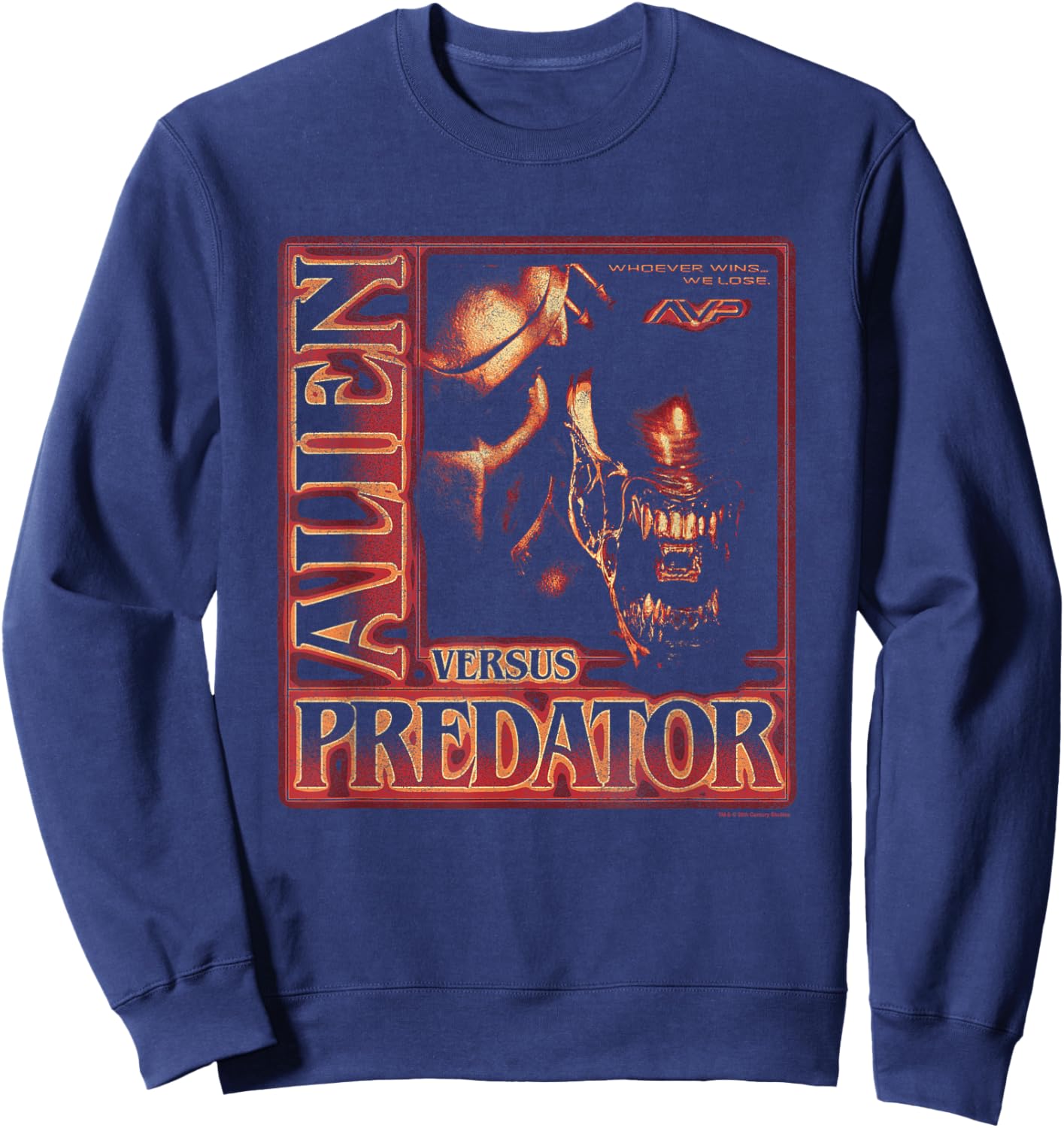 Alien Vs Predator Whoever Wins We Lose Vintage Chest Poster Sweatshirt - Sweatshirt | Navy