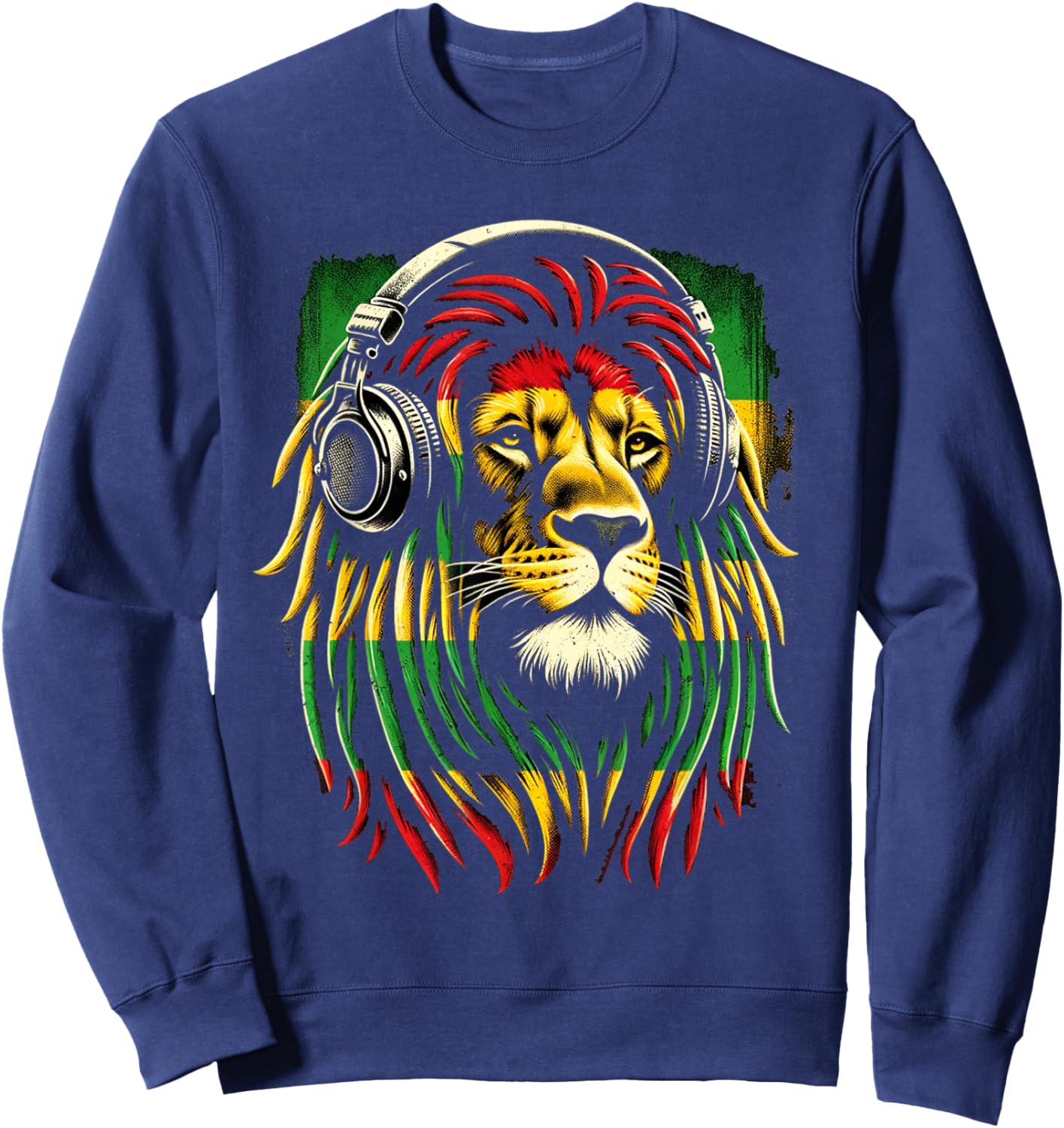 Reggae Lion Roar: Rasta with Headphones Vibe Sweatshirt - Sweatshirt | Navy