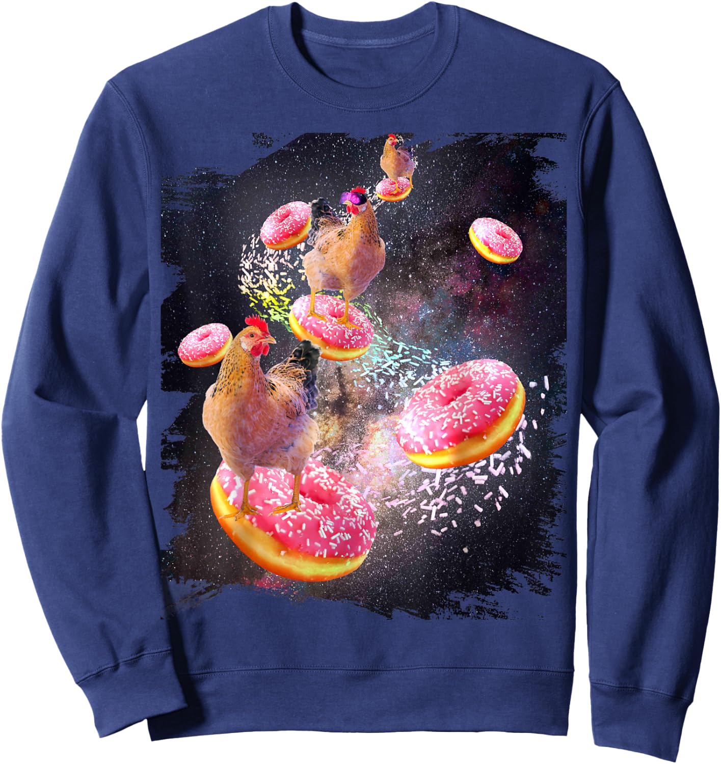 Galaxy Chicken On Donut - Space Doughnut Sweatshirt - Sweatshirt | Navy