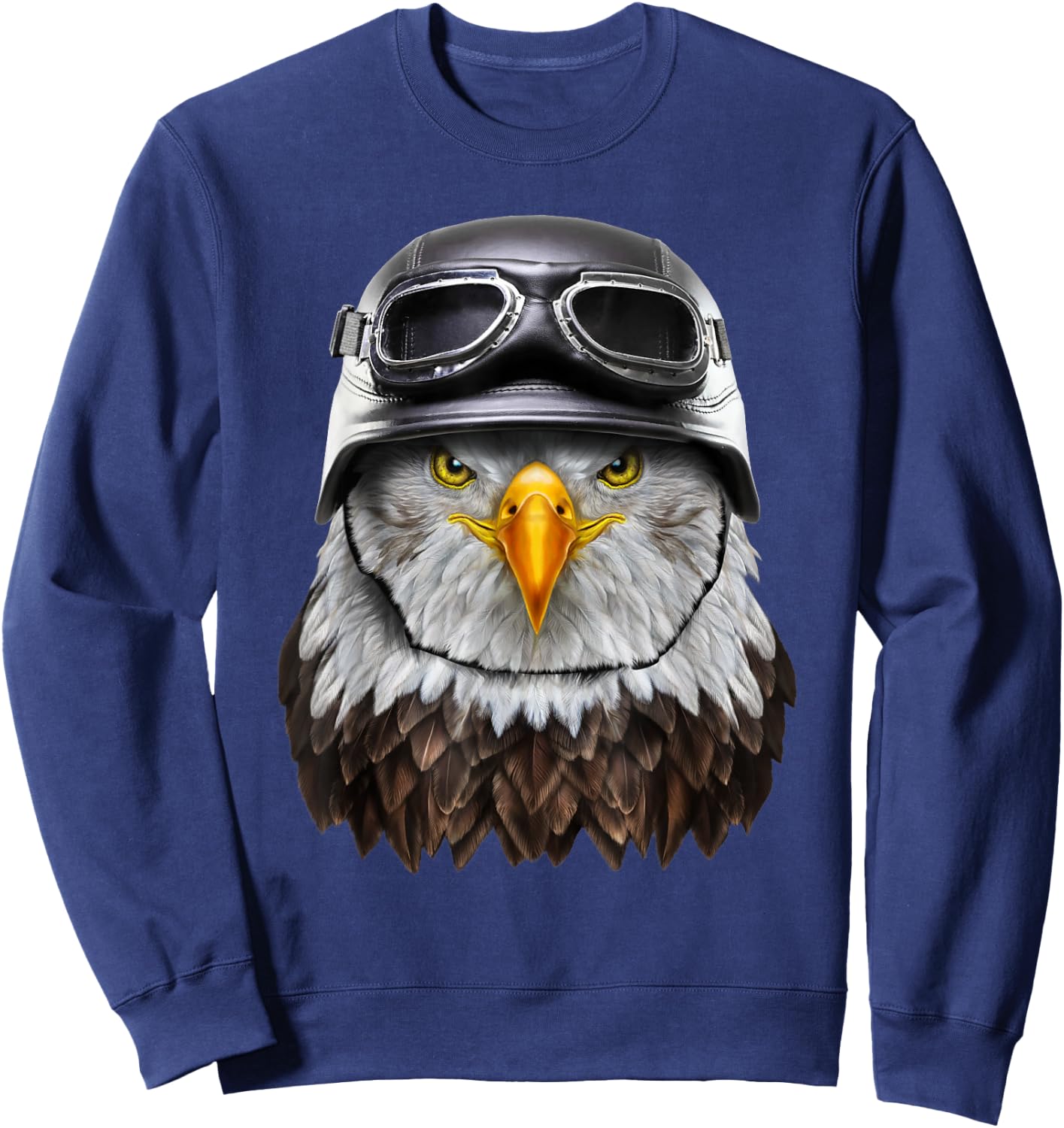 Bald Eagle Biker in Motorcycle Helmet Sweatshirt - Sweatshirt | Navy