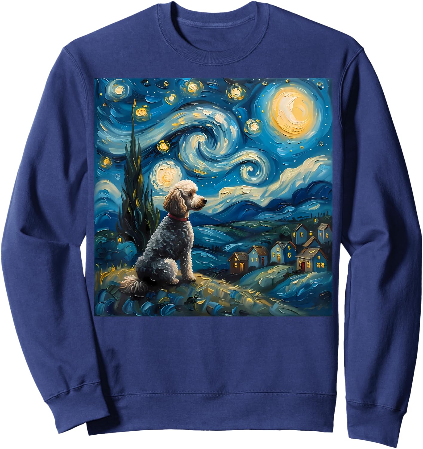 Poodle Dog Lovers The Starry Night Van Gogh Style Painting Sweatshirt - Sweatshirt | Navy